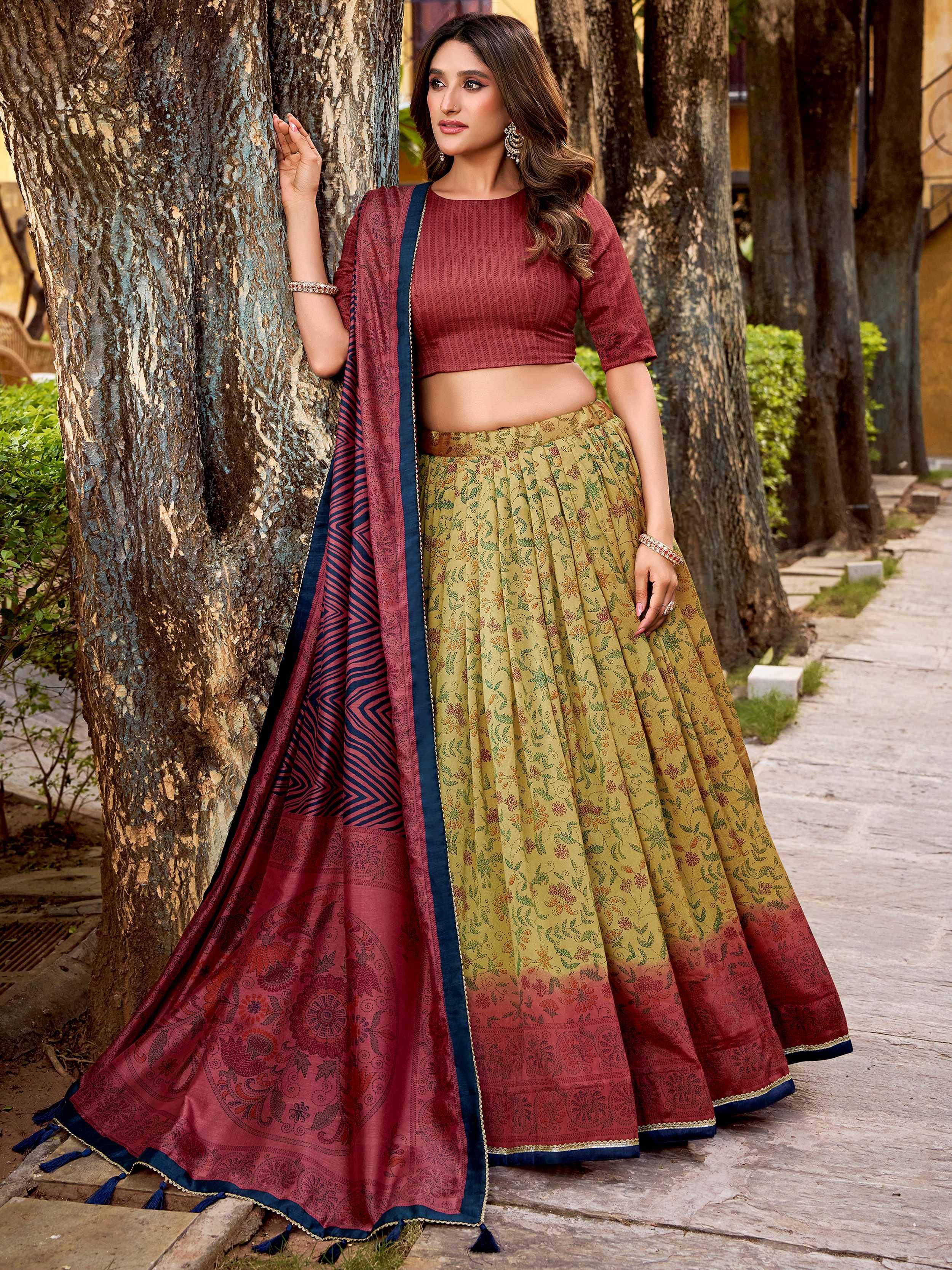 Yellow Attractive Digital Printed Silk Wedding Wear Lehenga Choli