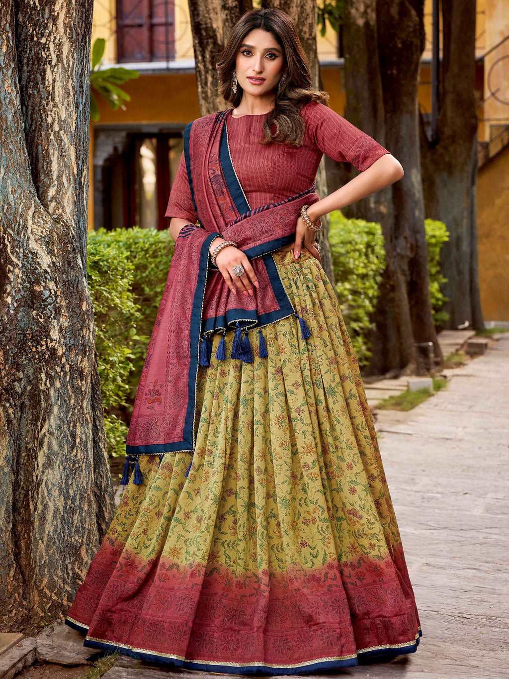 Yellow Attractive Digital Printed Silk Wedding Wear Lehenga Choli
