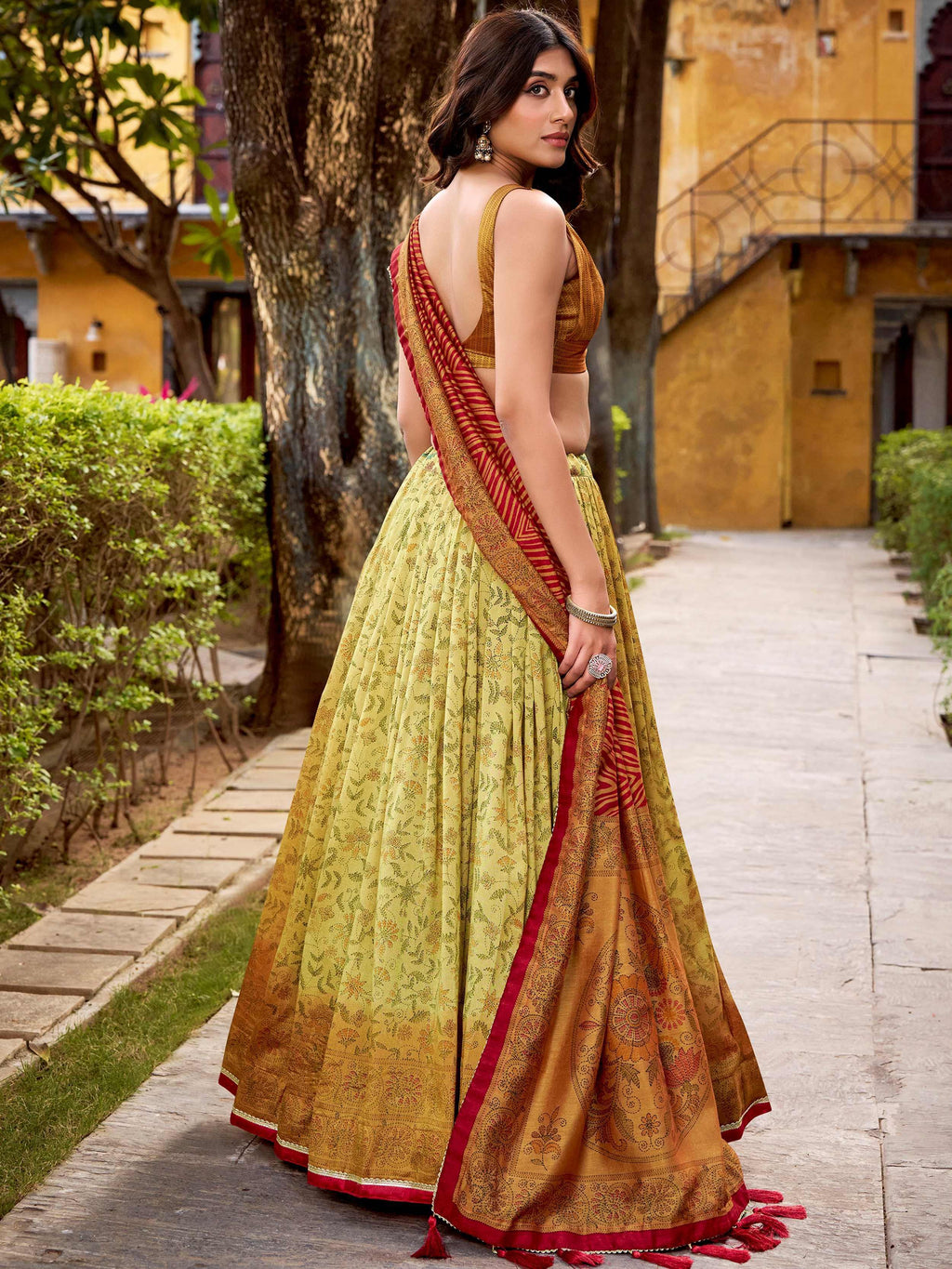 Green Attractive Digital Printed Silk Wedding Wear Lehenga Choli