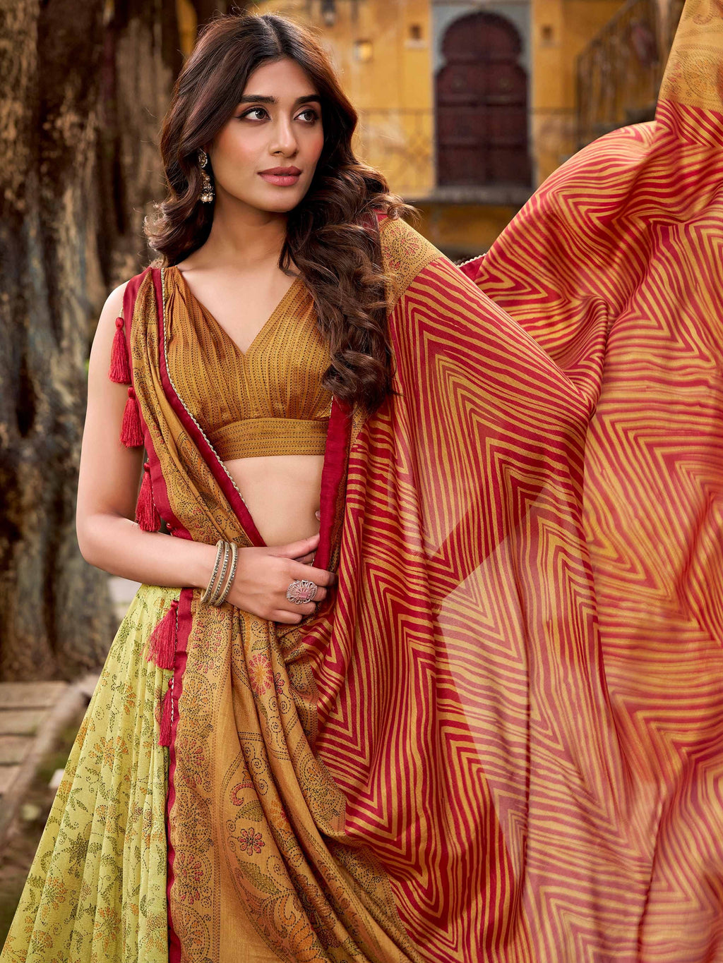 Green Attractive Digital Printed Silk Wedding Wear Lehenga Choli