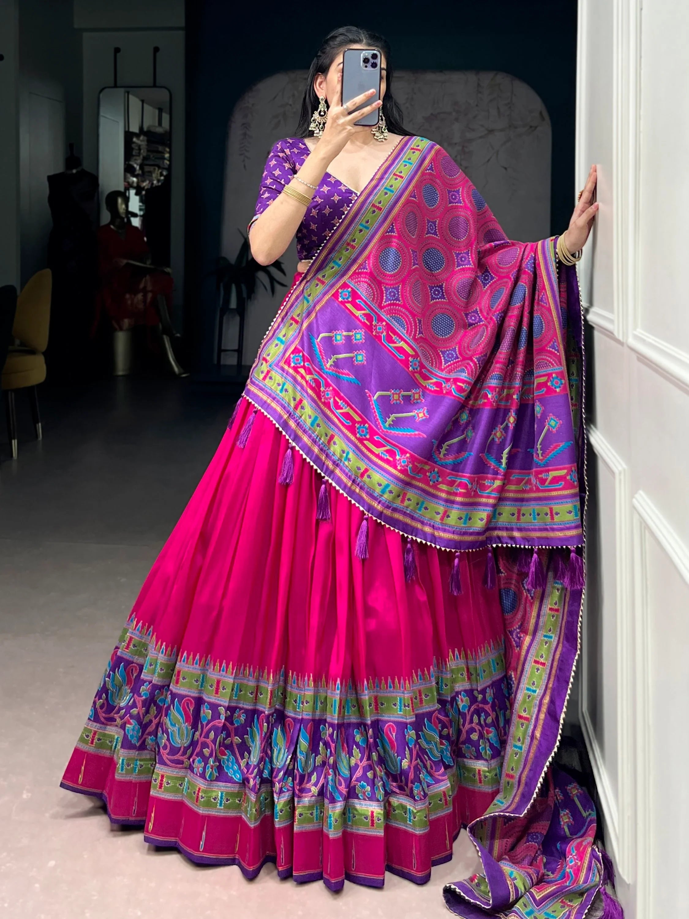 Pink Majestic Printed Tussar Silk Event Wear Lehenga Choli