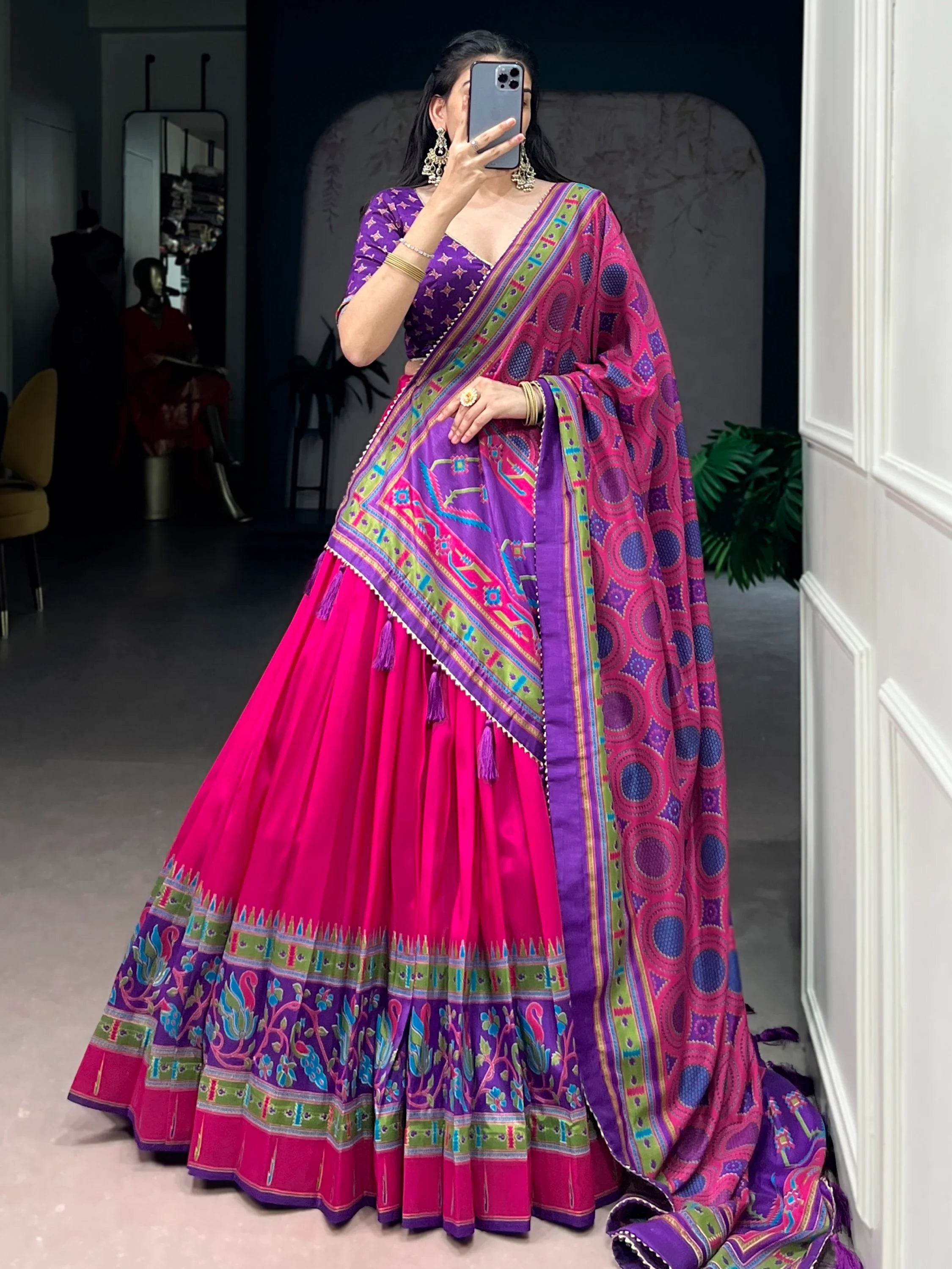 Pink Majestic Printed Tussar Silk Event Wear Lehenga Choli