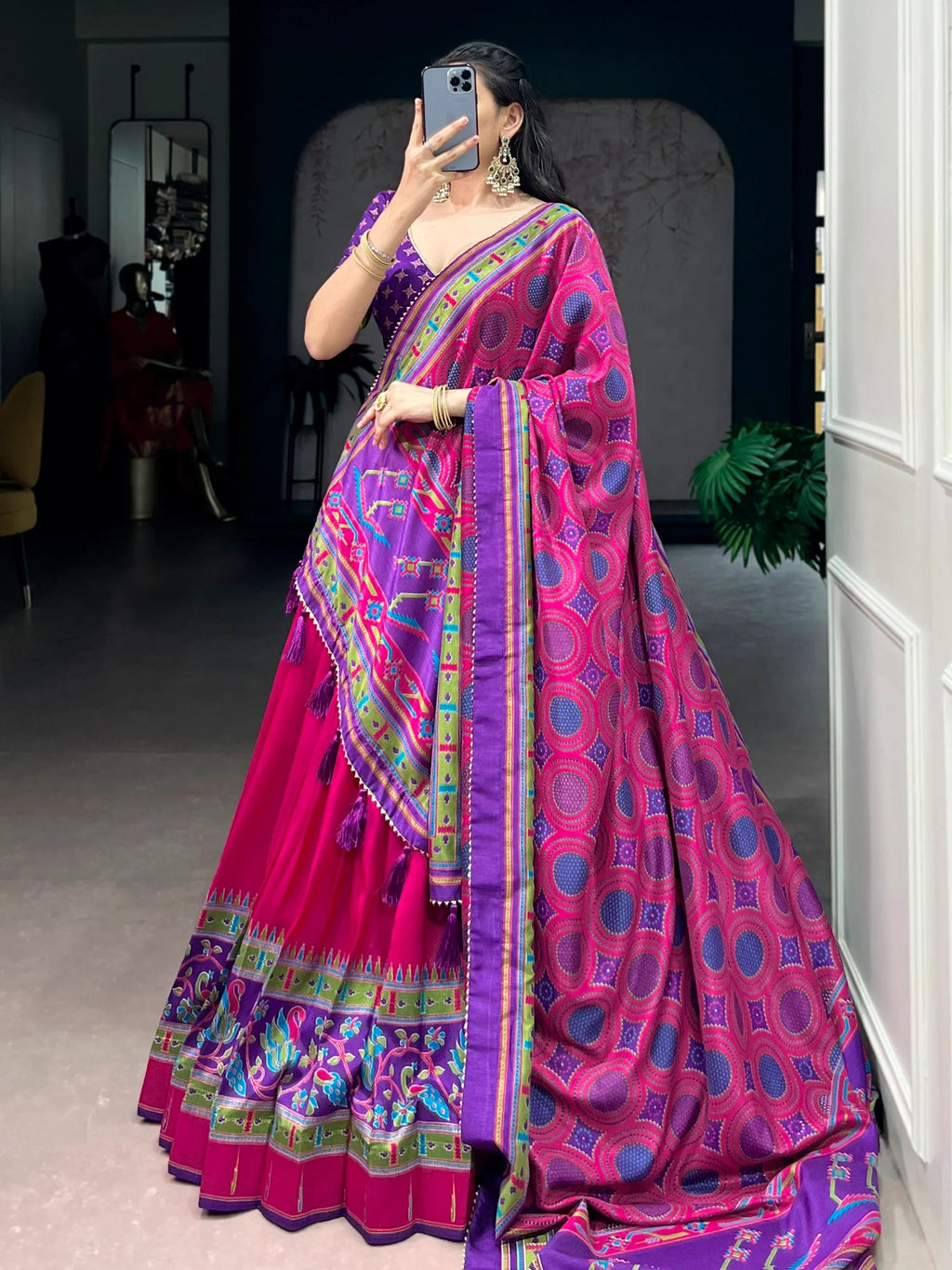 Pink Majestic Printed Tussar Silk Event Wear Lehenga Choli