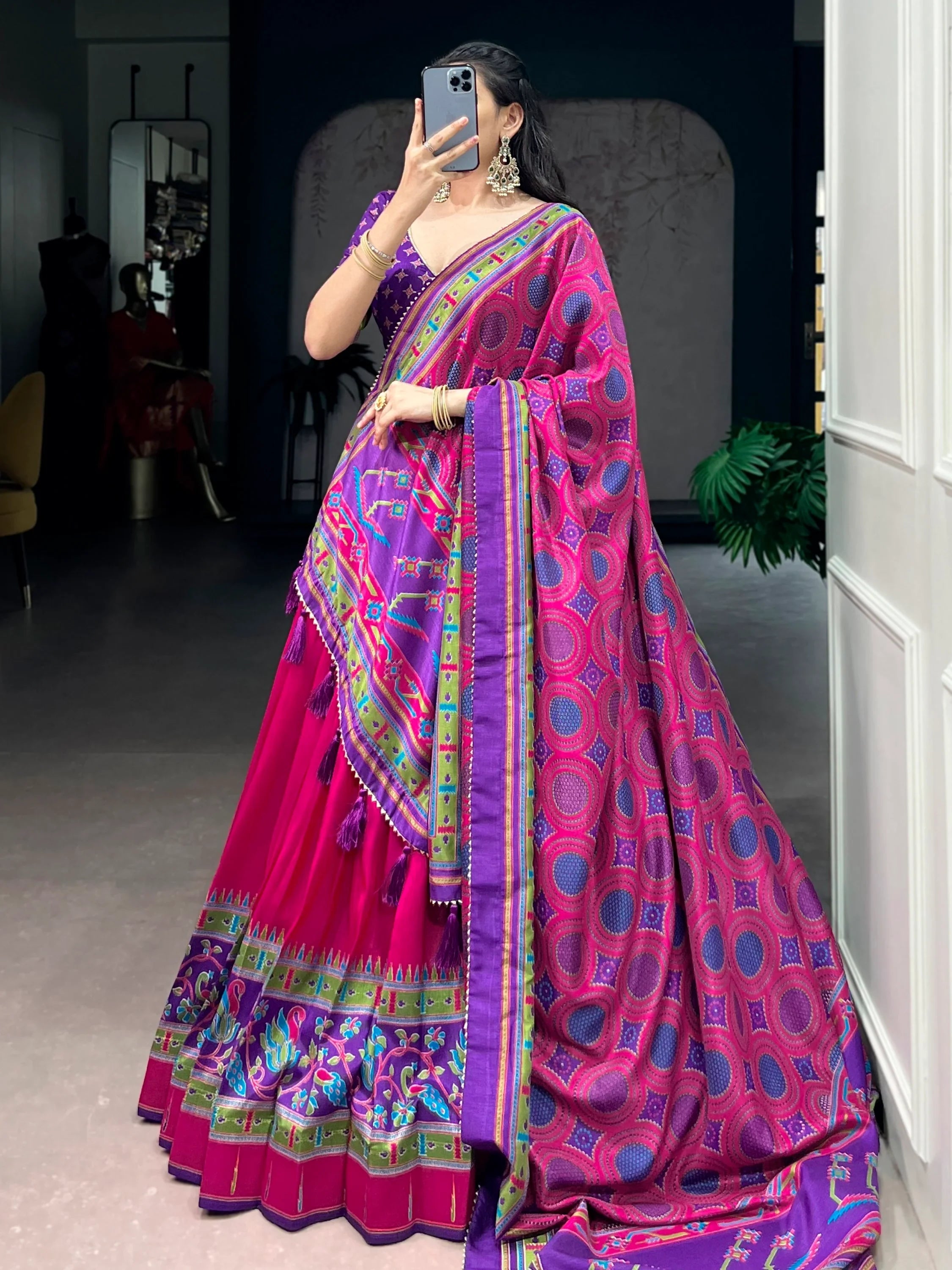 Pink Majestic Printed Tussar Silk Event Wear Lehenga Choli