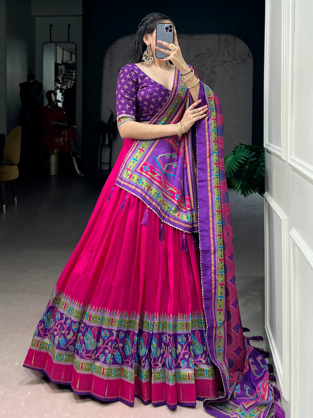 Pink Majestic Printed Tussar Silk Event Wear Lehenga Choli