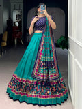 Teal Majestic Printed Tussar Silk Event Wear Lehenga Choli