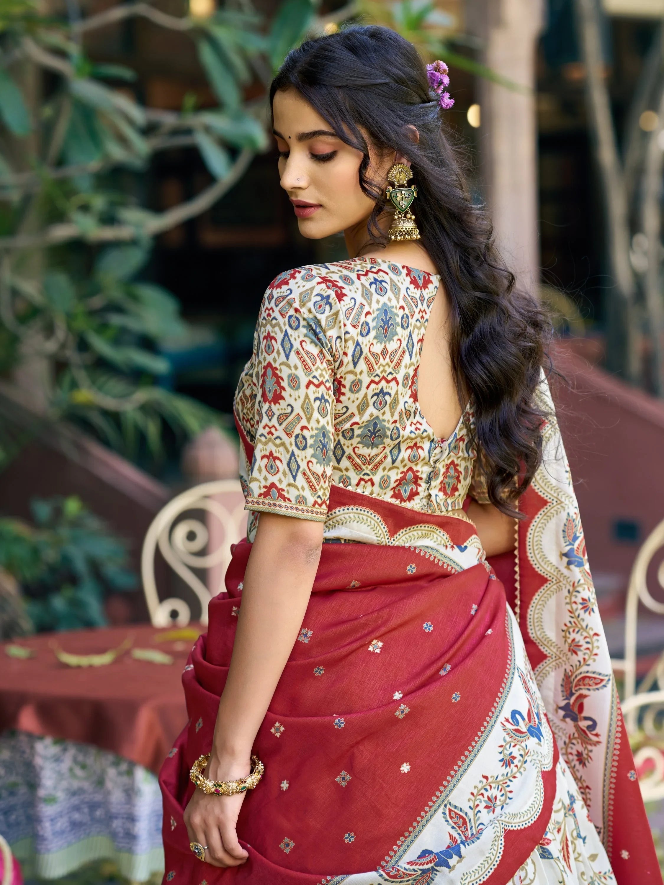 Off White Glorious Bottle Printed Tussar Silk Mehendi Wear Lehenga Choli