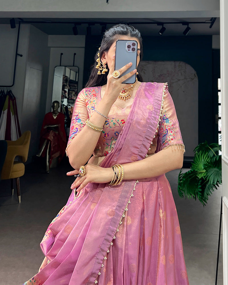 Light Pink Shimmer Silk Designer Lehenga Set for festive celebrations and wedding occasions