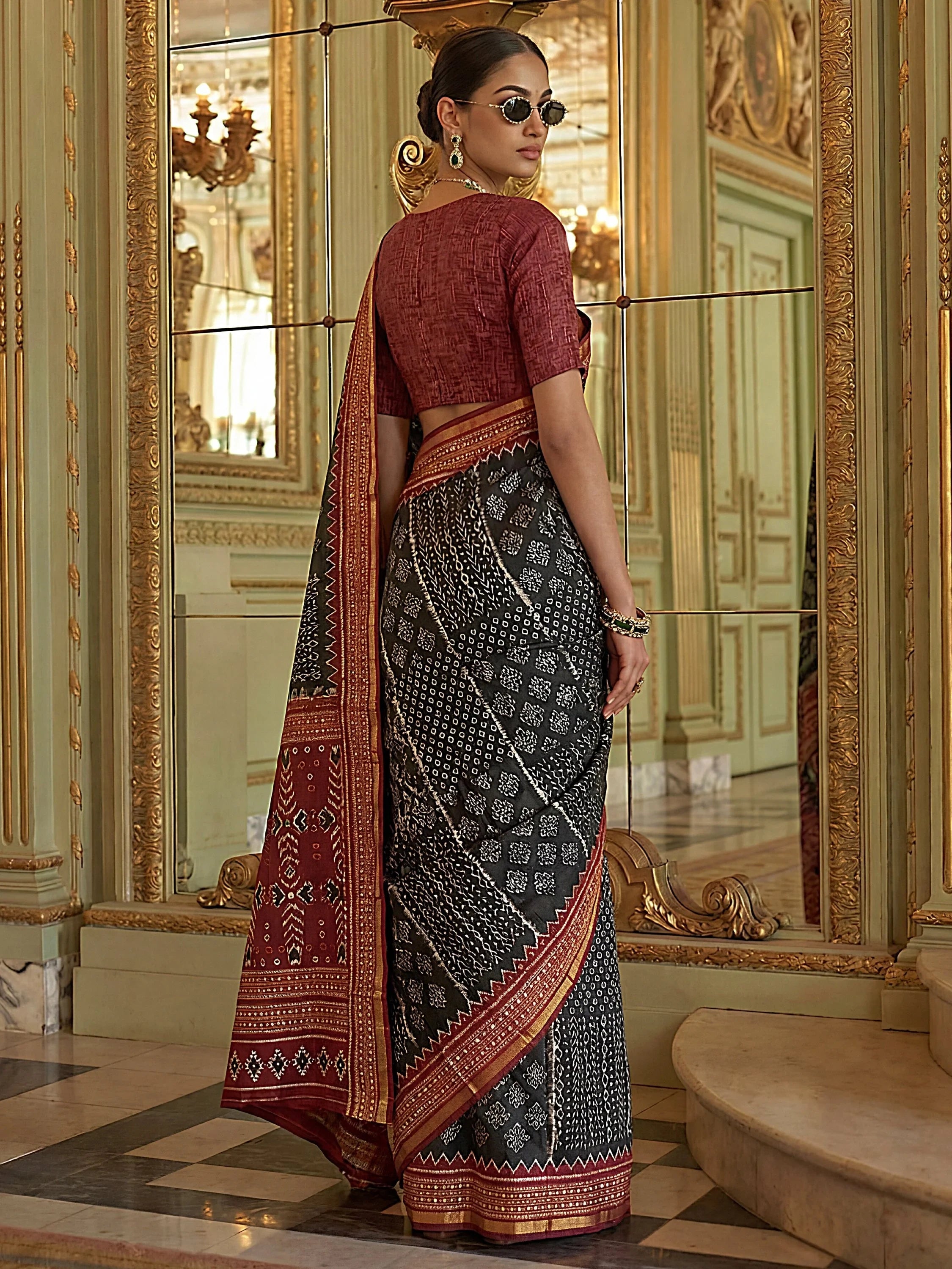 Black Stunning Zari Weaving Silk Festive Wear Saree