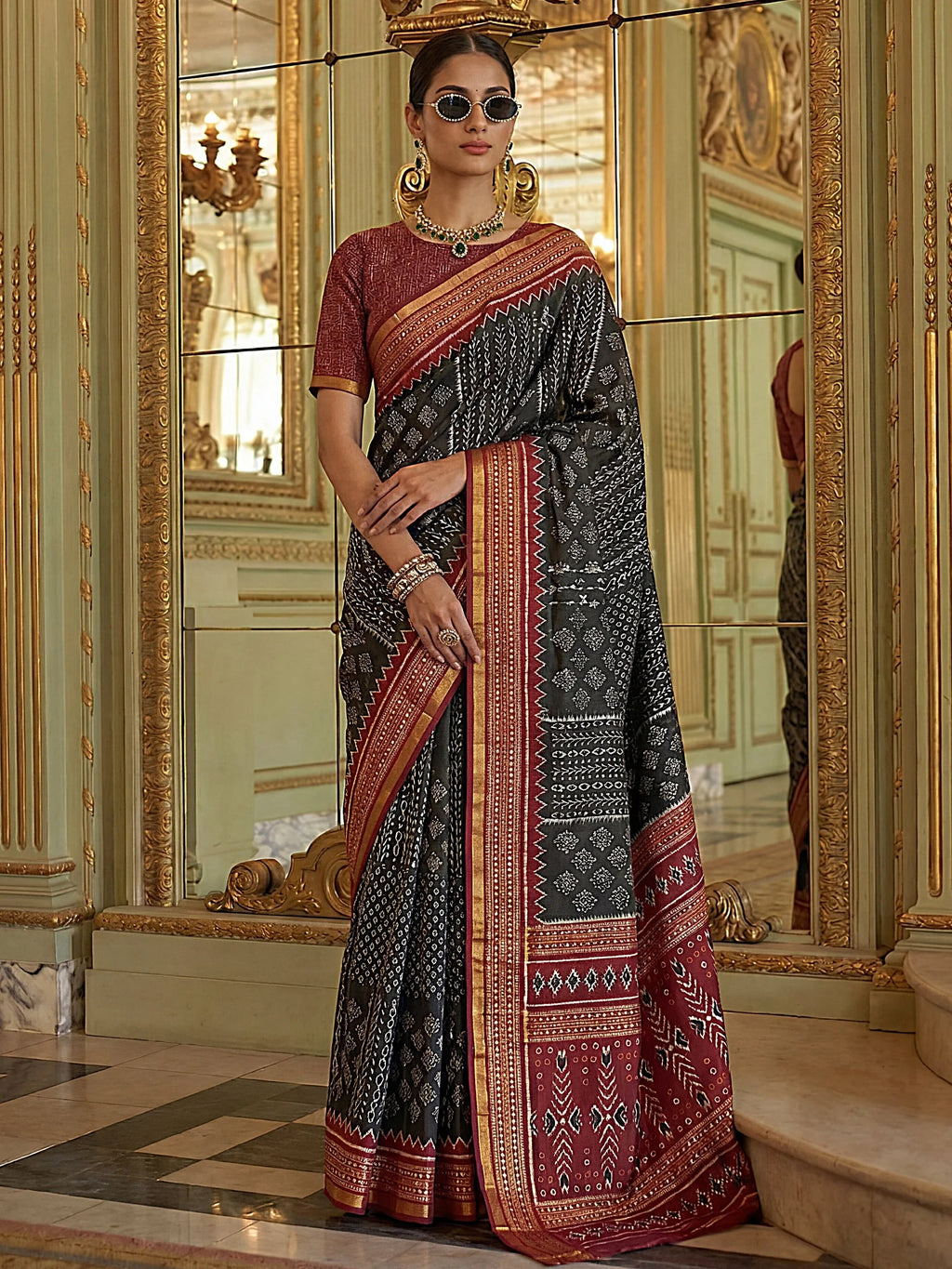 Black Stunning Zari Weaving Silk Festive Wear Saree