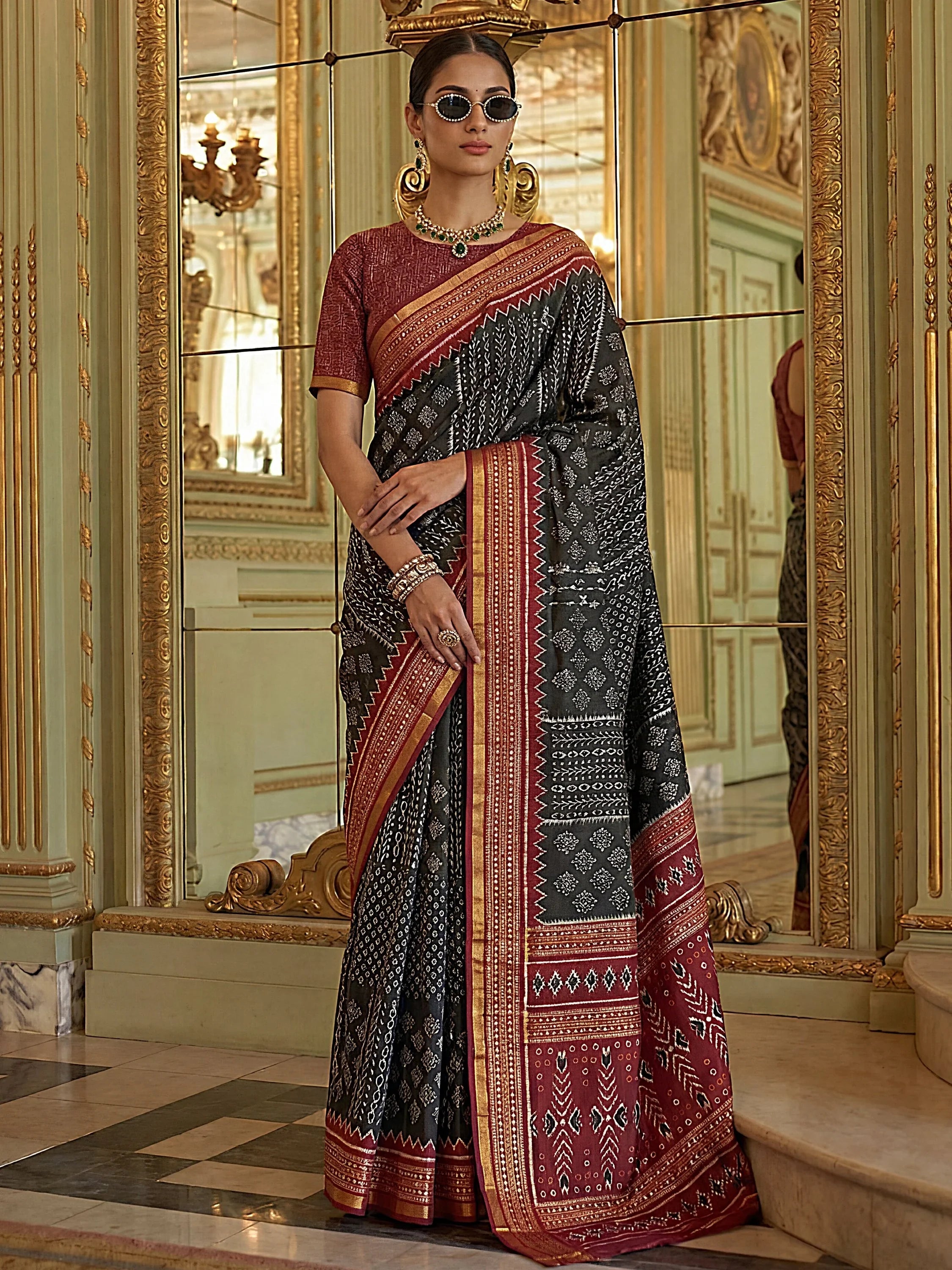 Black Stunning Zari Weaving Silk Festive Wear Saree