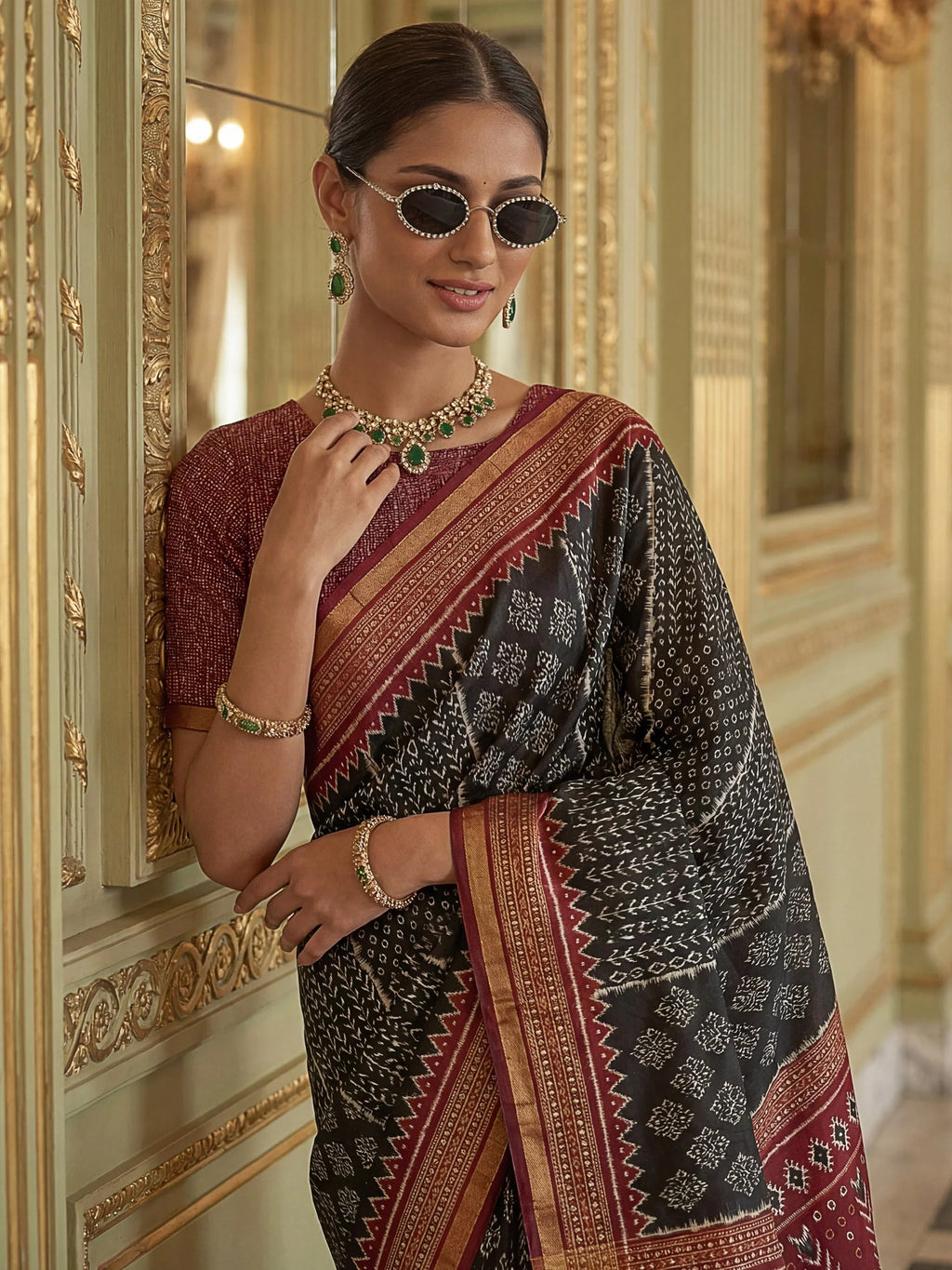 Black Stunning Zari Weaving Silk Festive Wear Saree