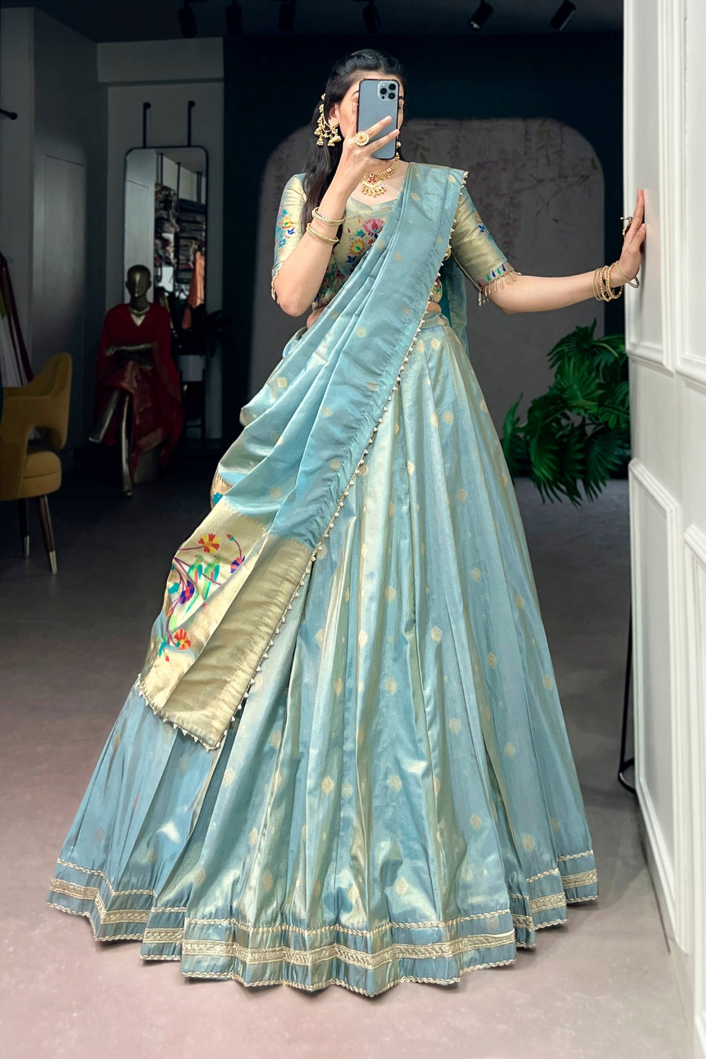Light Purple Shimmer Silk Designer Lehenga Set for festive celebrations and wedding occasions
