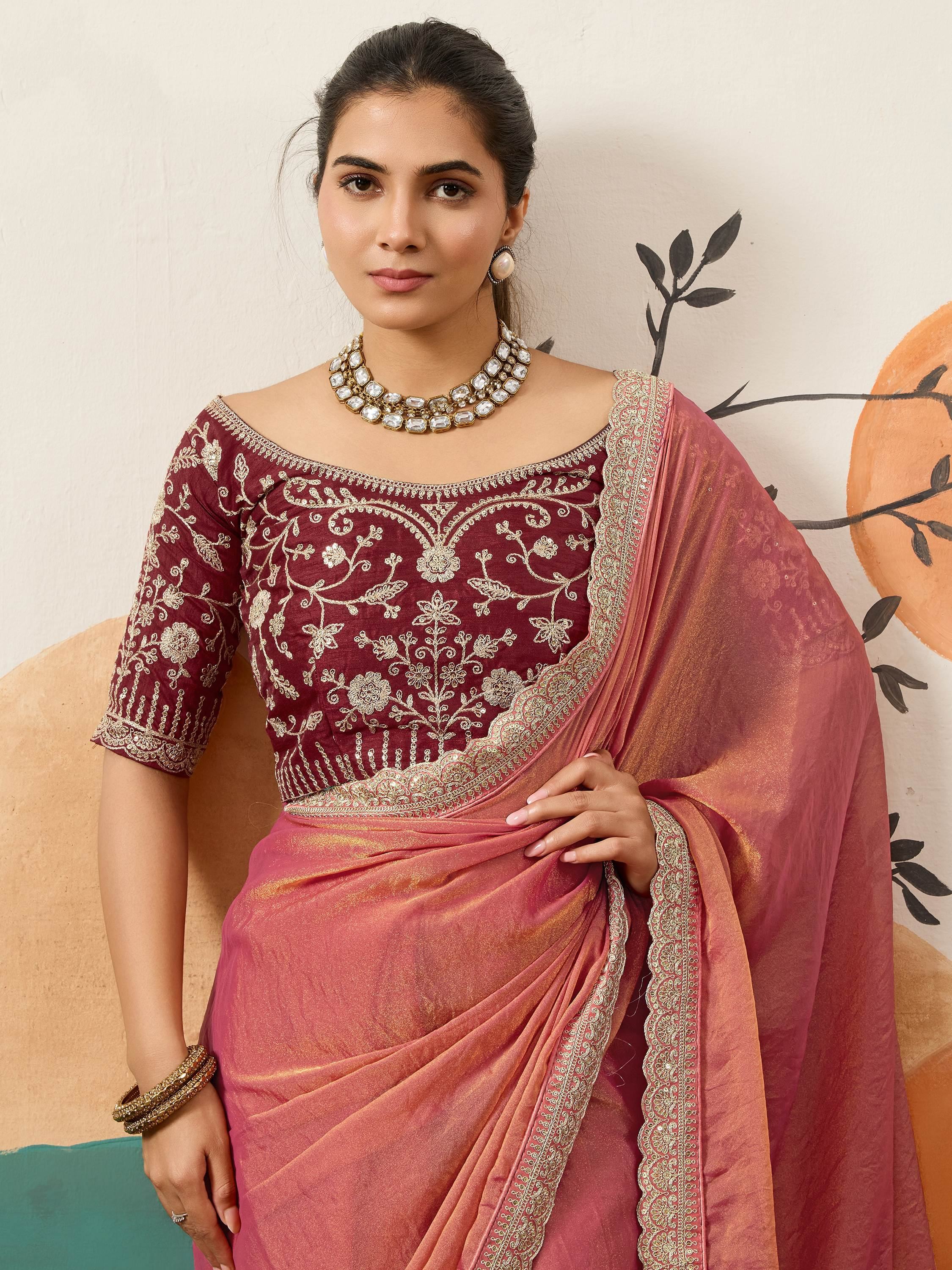 Rich Peach Silk Reception Wear Saree With Heavy Embroidered Blouse
