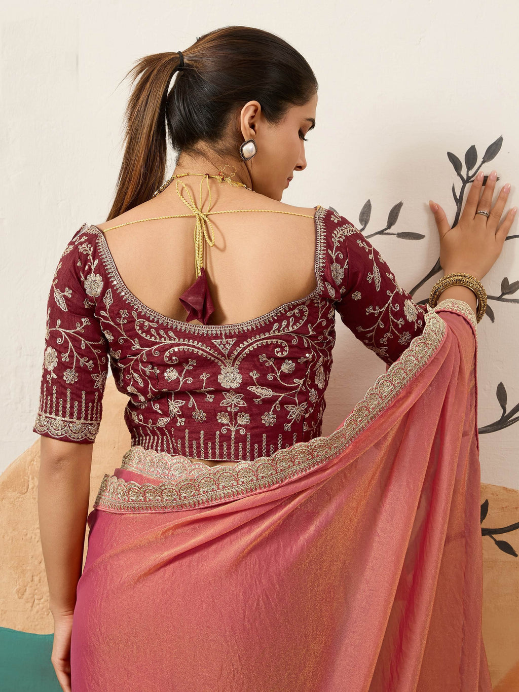 Rich Peach Silk Reception Wear Saree With Heavy Embroidered Blouse