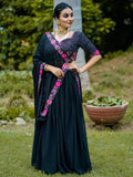 Elegant Black Embroidered Georgette Function Wear Lehenga Choli