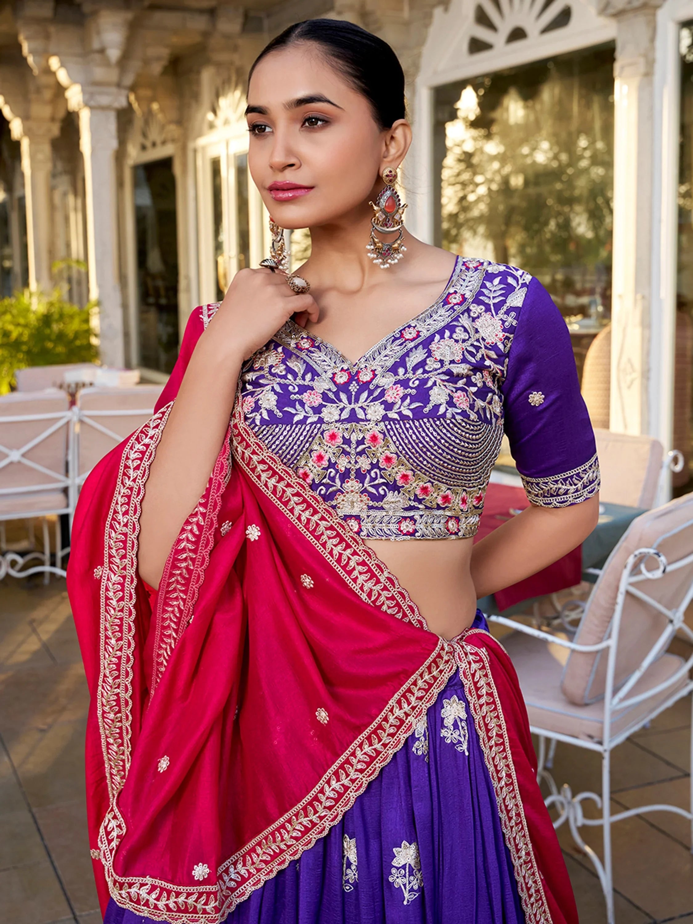 Elite Purple Embroidered Silk Wedding Wear Lehenga Choli With Dupatta