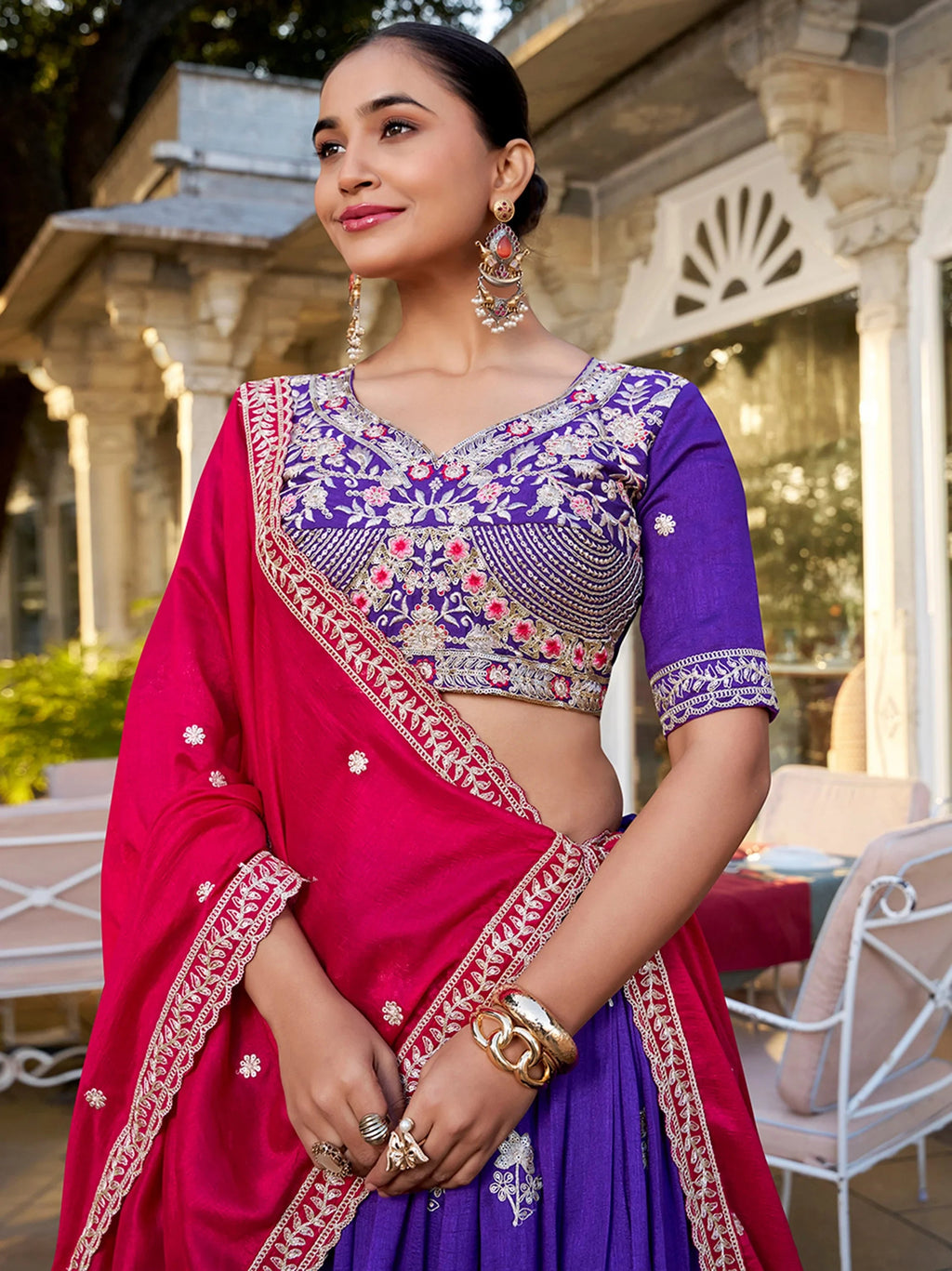 Elite Purple Embroidered Silk Wedding Wear Lehenga Choli With Dupatta