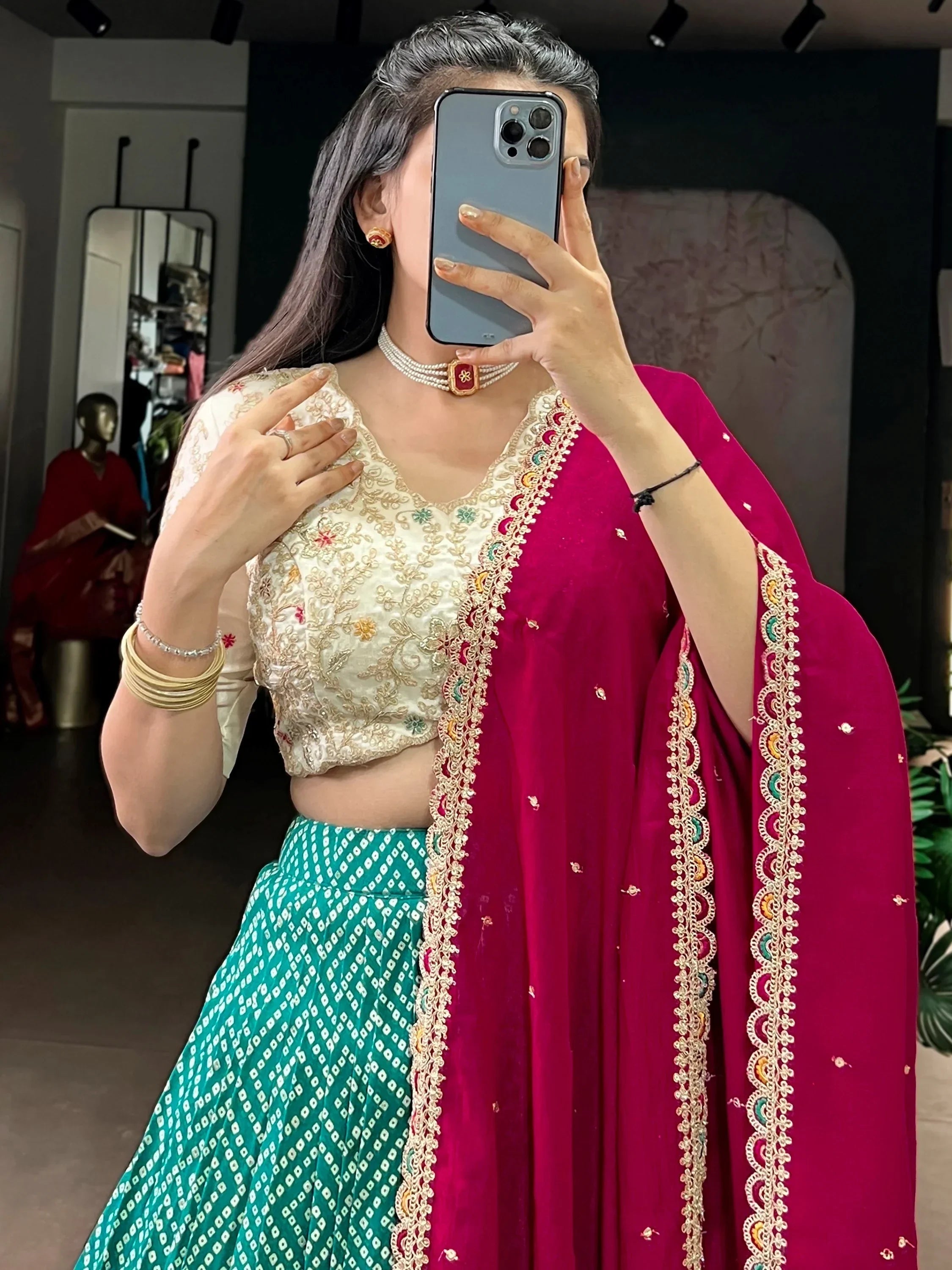Green Gorgeous Bandhani Printed Rayon Haldi Wear Lehenga Choli