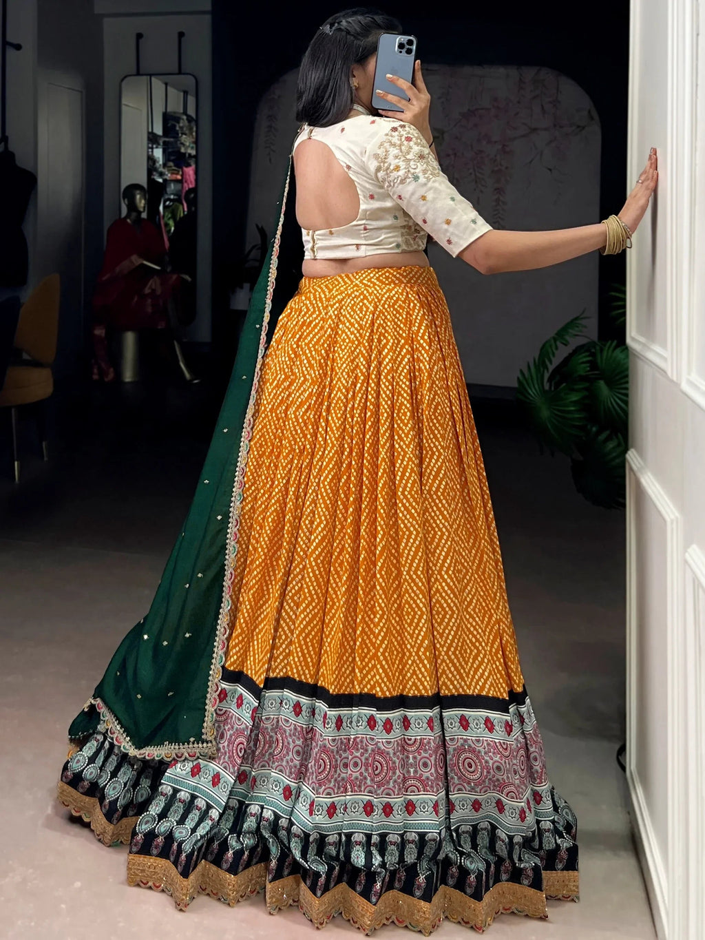 Yellow Gorgeous Bandhani Printed Rayon Haldi Wear Lehenga Choli