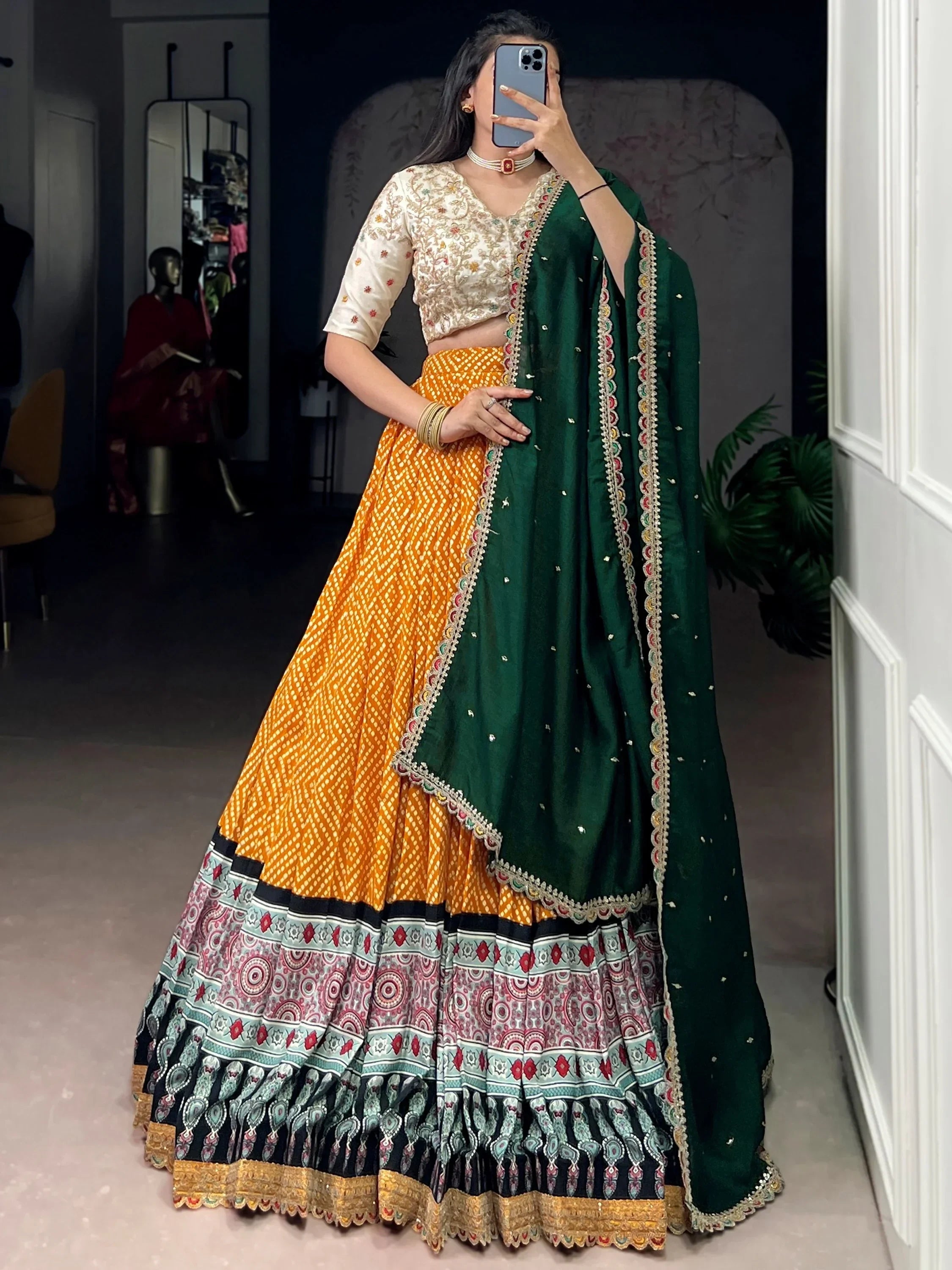 Yellow Gorgeous Bandhani Printed Rayon Haldi Wear Lehenga Choli