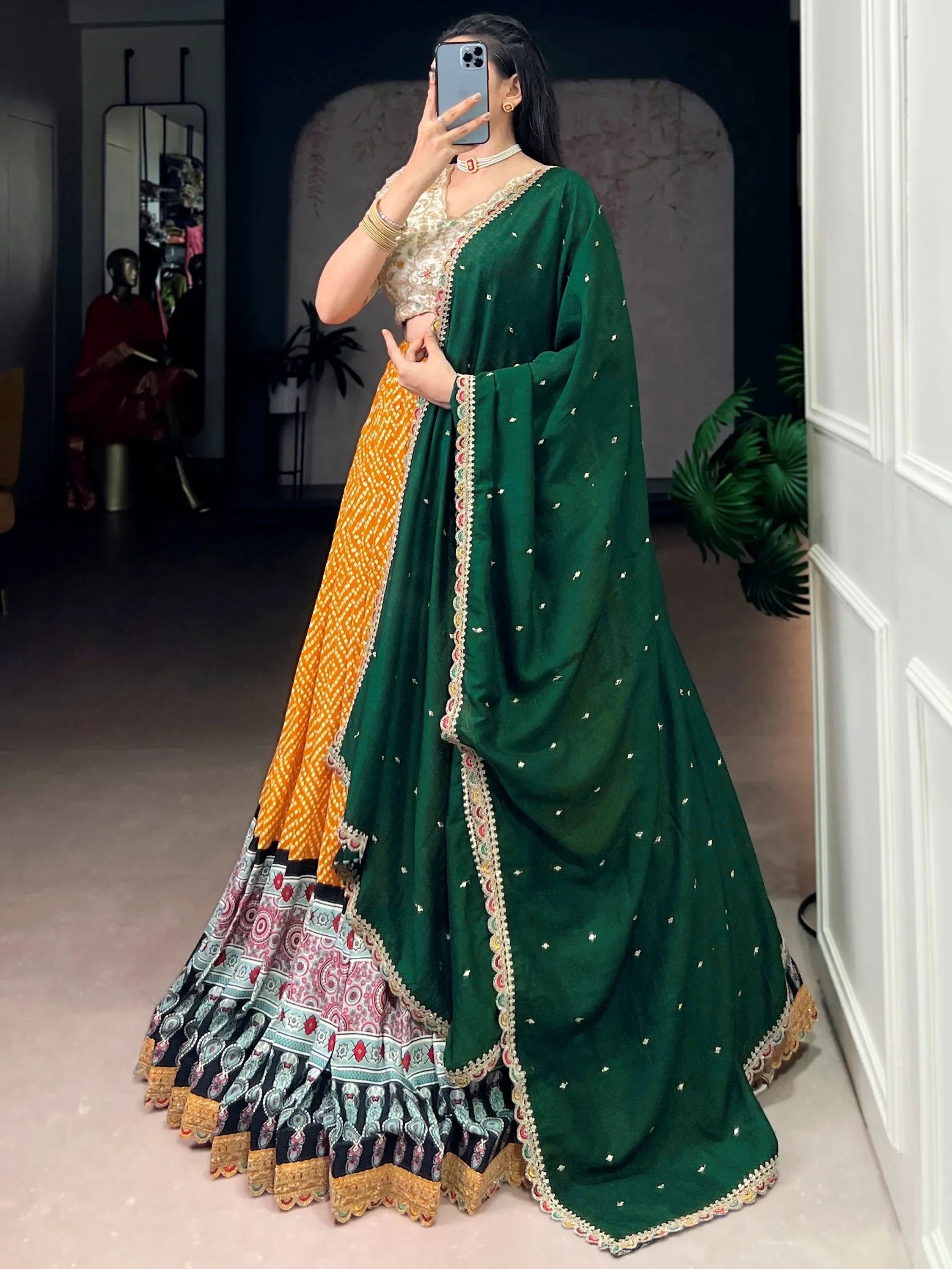 Yellow Gorgeous Bandhani Printed Rayon Haldi Wear Lehenga Choli