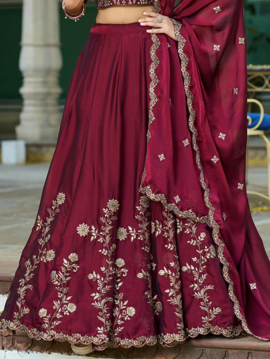Maroon Elegant Sequins Work Silk Wedding Wear Lehenga Choli