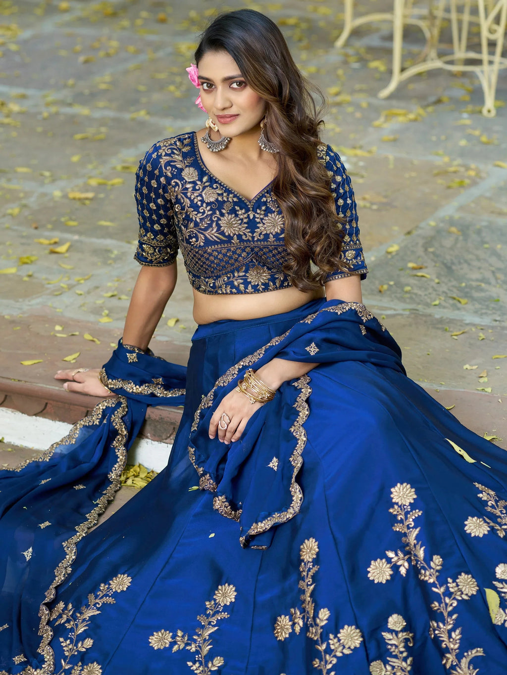 Blue Elegant Sequins Work Silk Wedding Wear Lehenga Choli