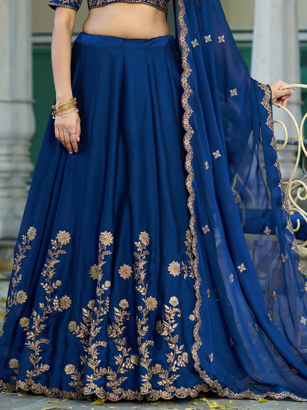 Blue Elegant Sequins Work Silk Wedding Wear Lehenga Choli
