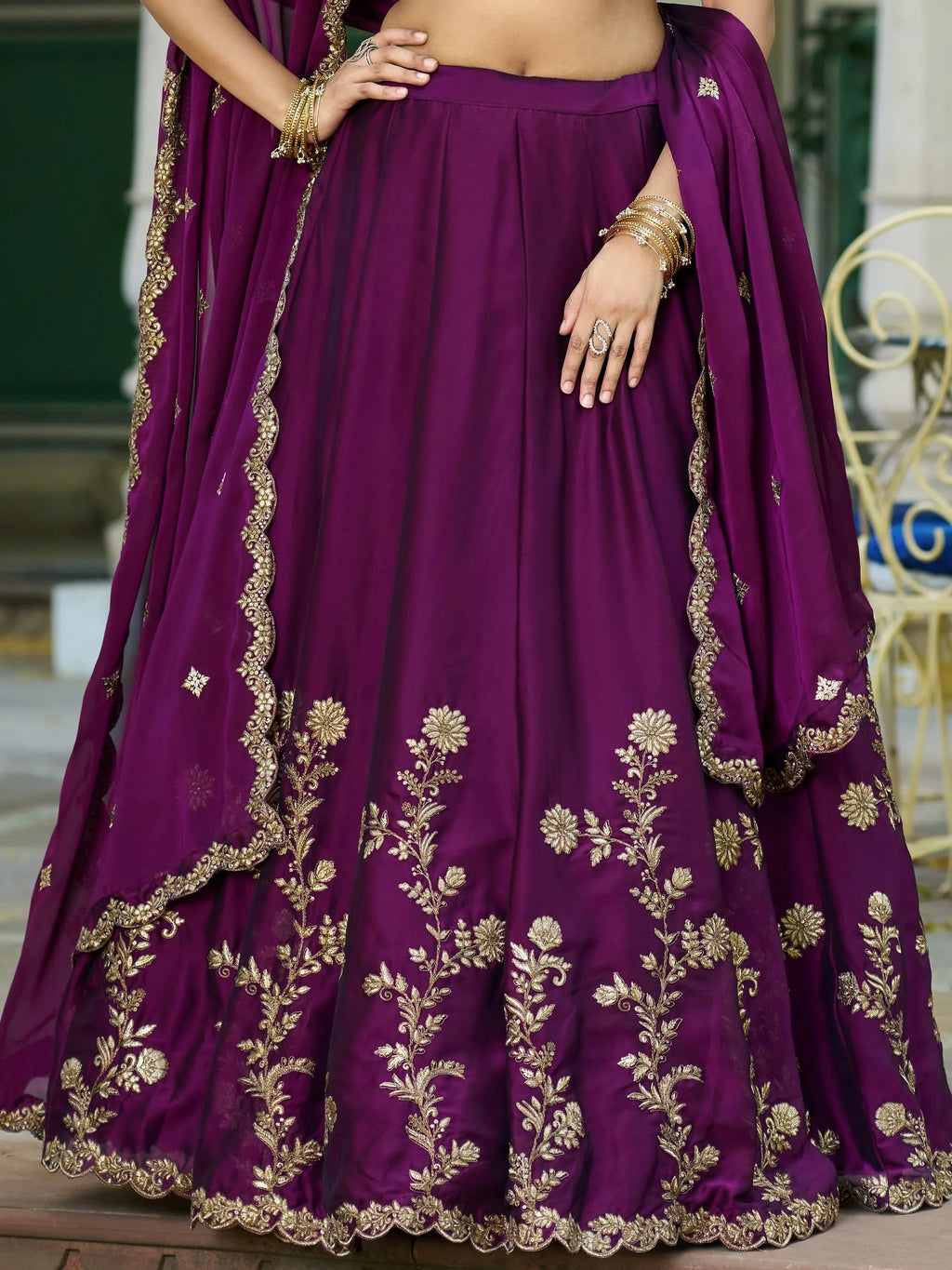 Wine Elegant Sequins Work Silk Wedding Wear Lehenga Choli