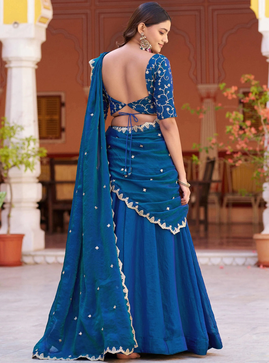 Blue Elegant Thread Embroidered Silk Festival Wear Lehenga Choli