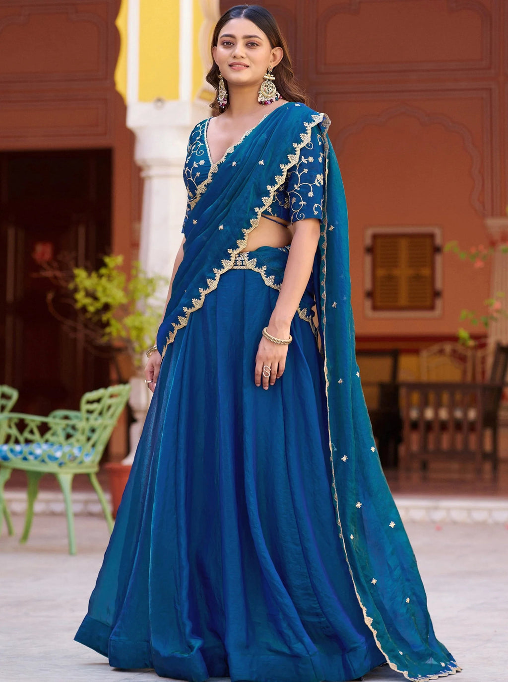 Blue Elegant Thread Embroidered Silk Festival Wear Lehenga Choli