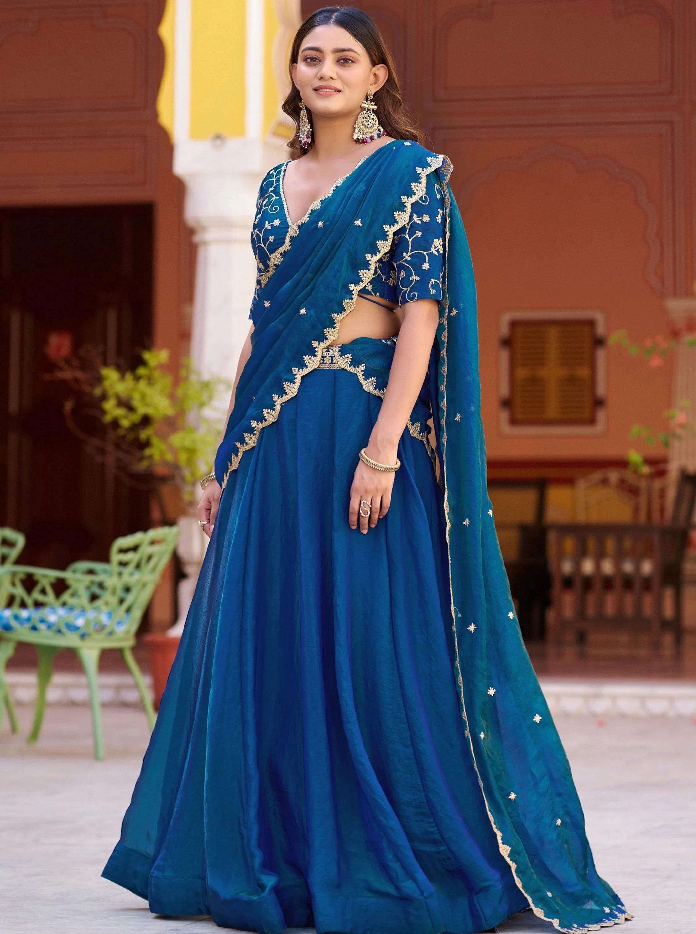 Blue Elegant Thread Embroidered Silk Festival Wear Lehenga Choli