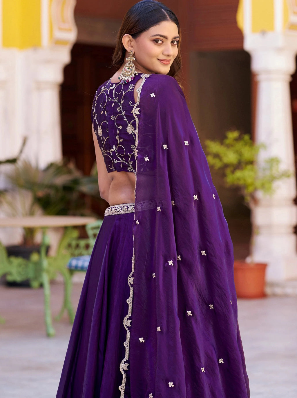 Purple Elegant Thread Embroidered Silk Festival Wear Lehenga Choli