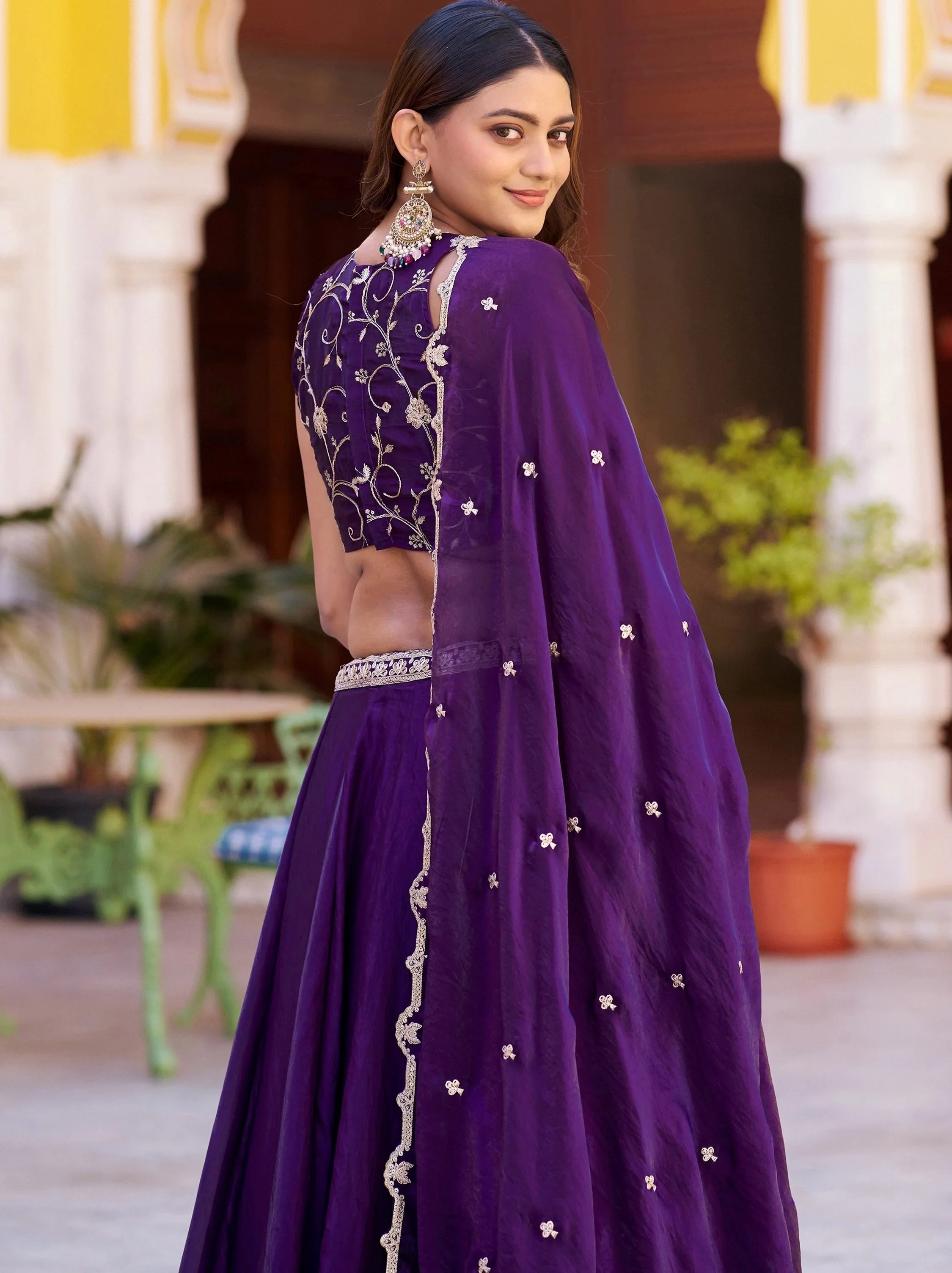 Purple Elegant Thread Embroidered Silk Festival Wear Lehenga Choli