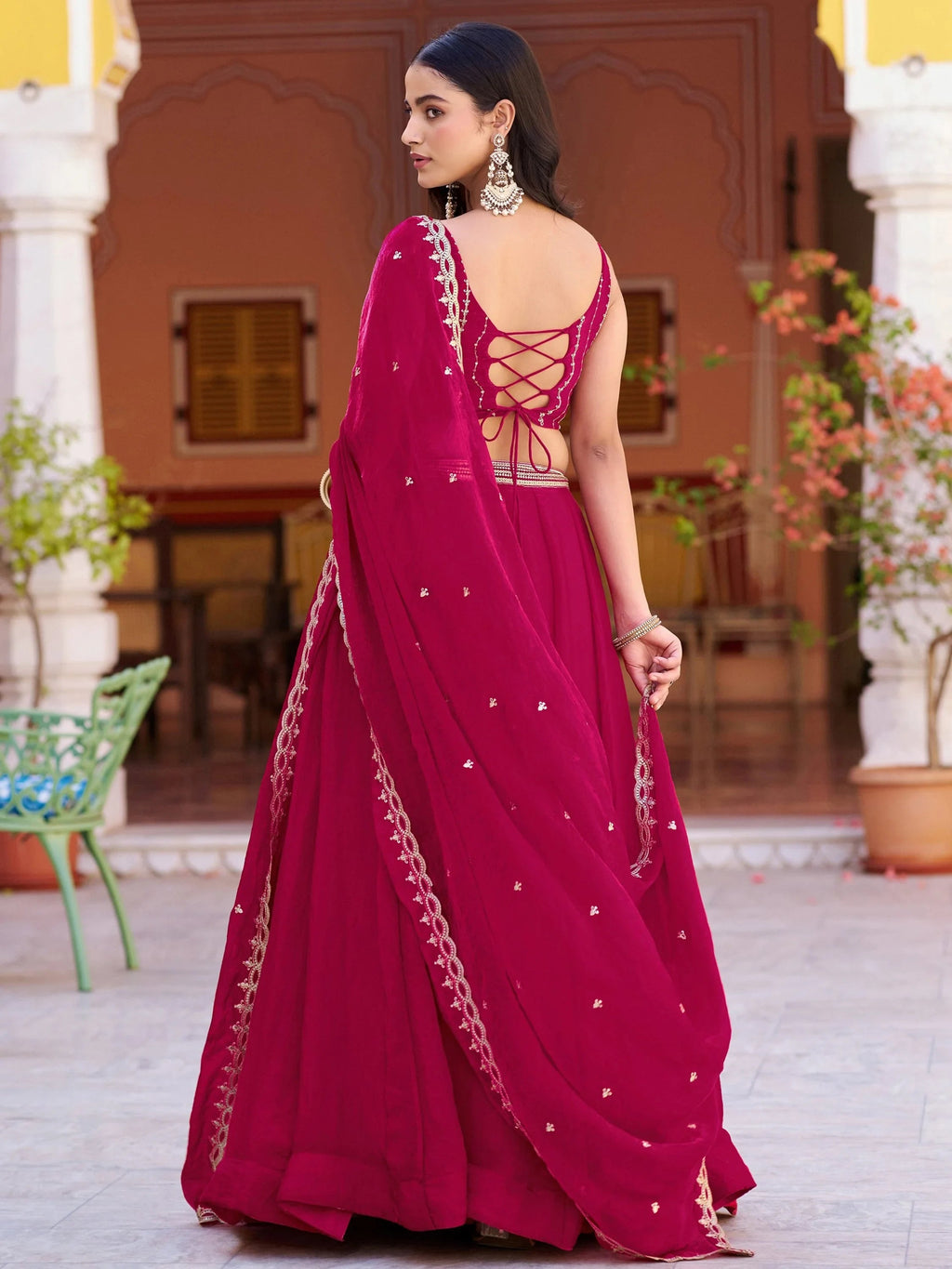 Pink Elegant Thread Embroidered Silk Festival Wear Lehenga Choli