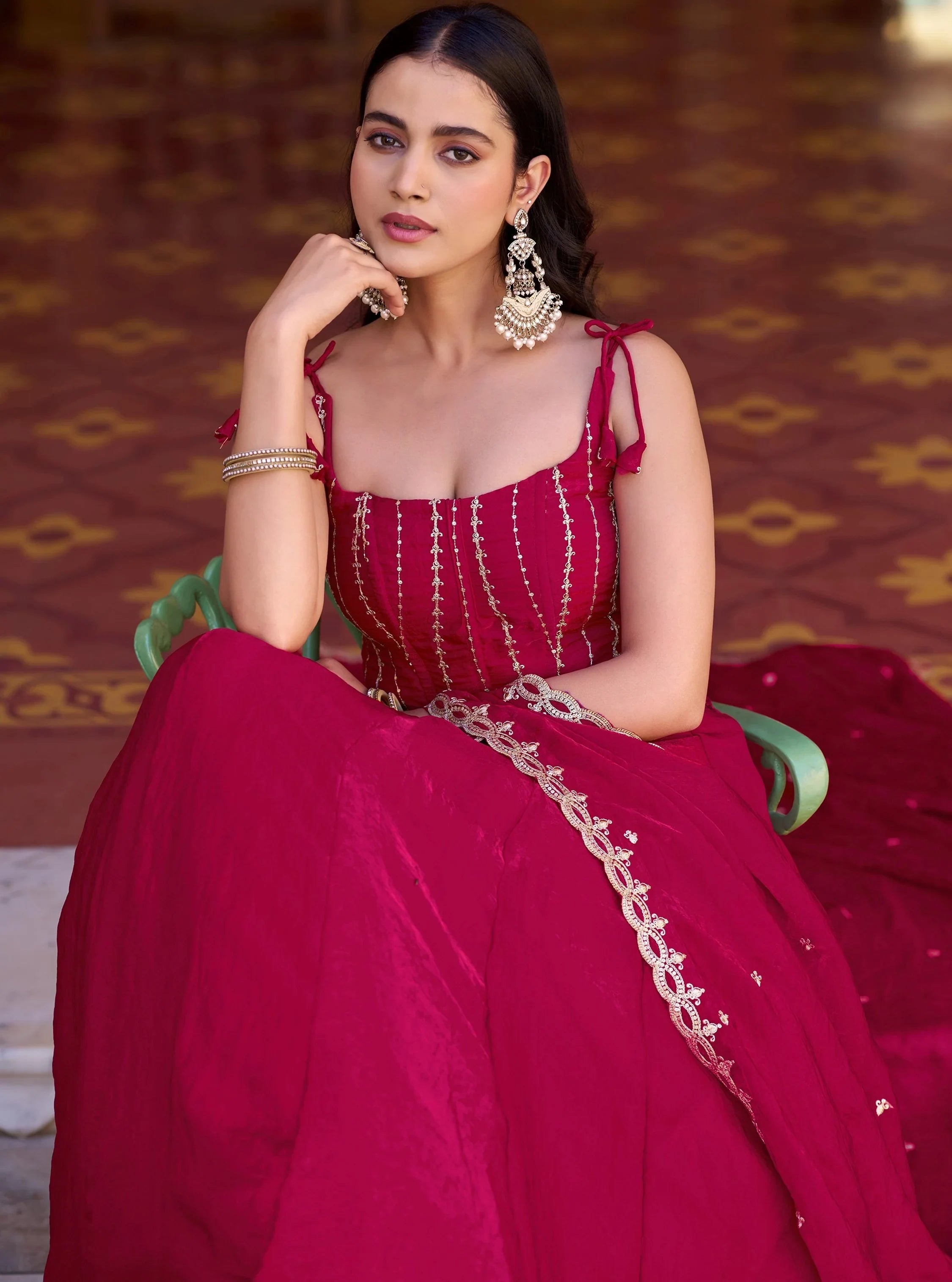 Pink Elegant Thread Embroidered Silk Festival Wear Lehenga Choli