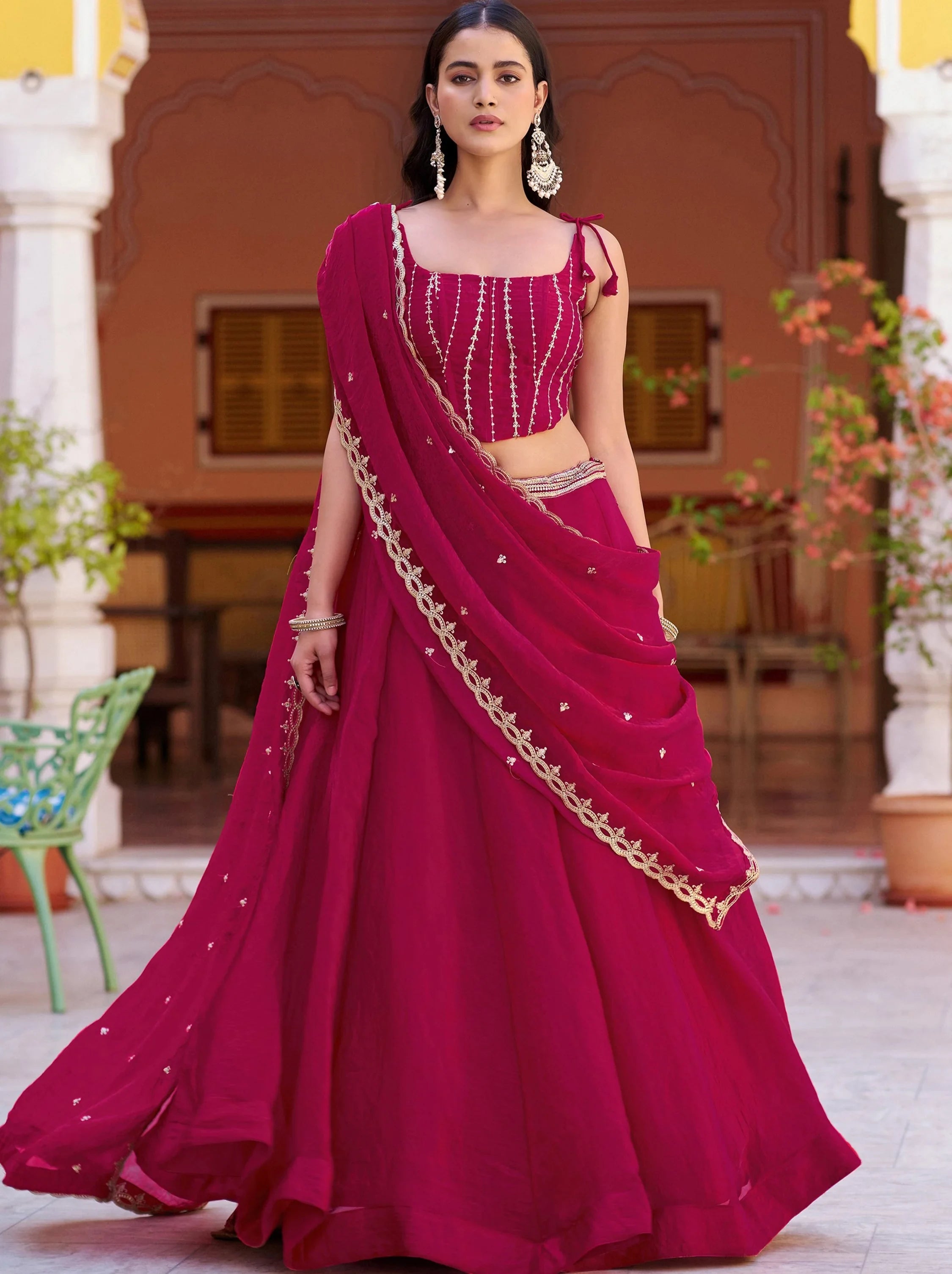 Pink Elegant Thread Embroidered Silk Festival Wear Lehenga Choli