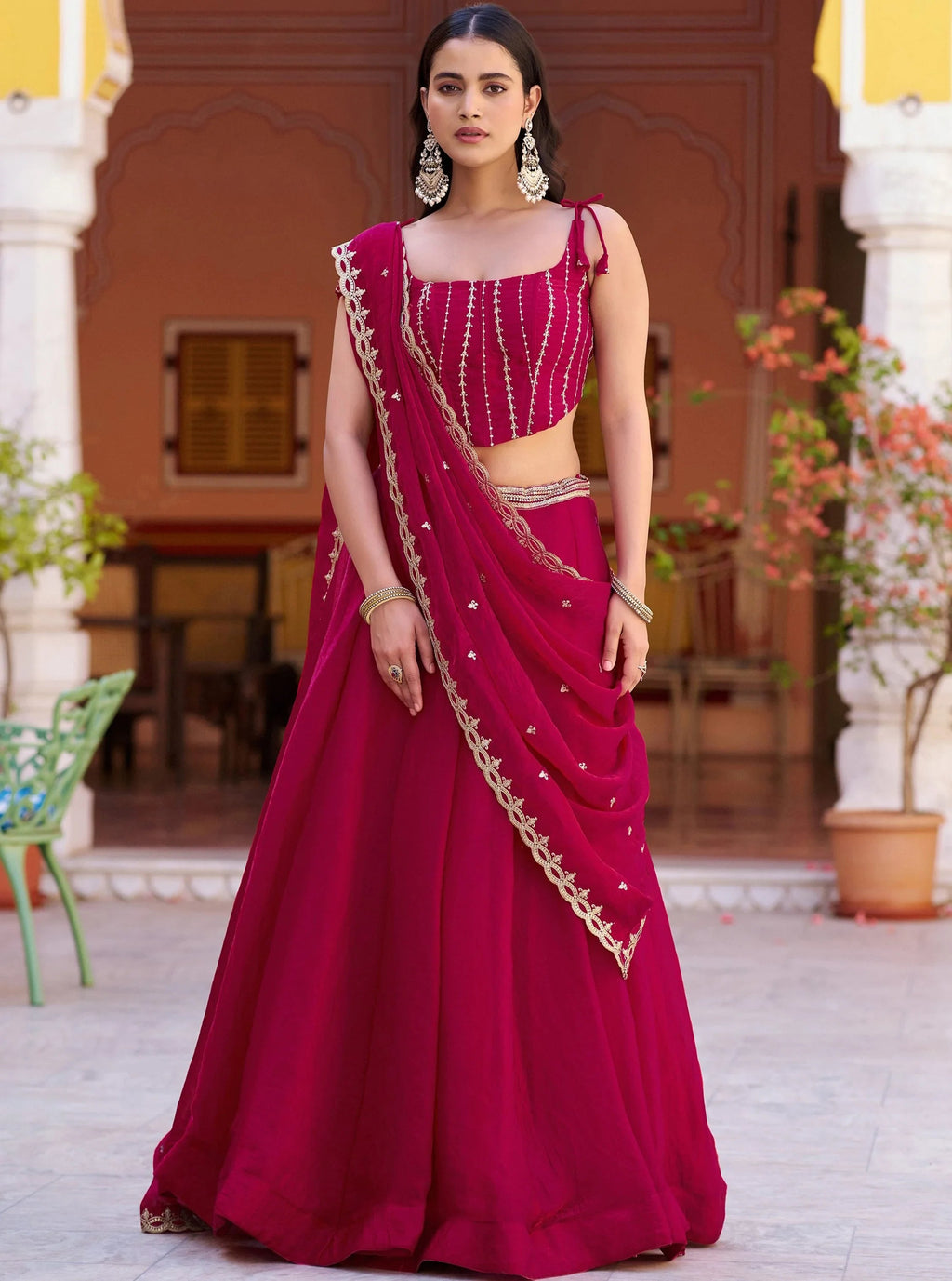 Pink Elegant Thread Embroidered Silk Festival Wear Lehenga Choli