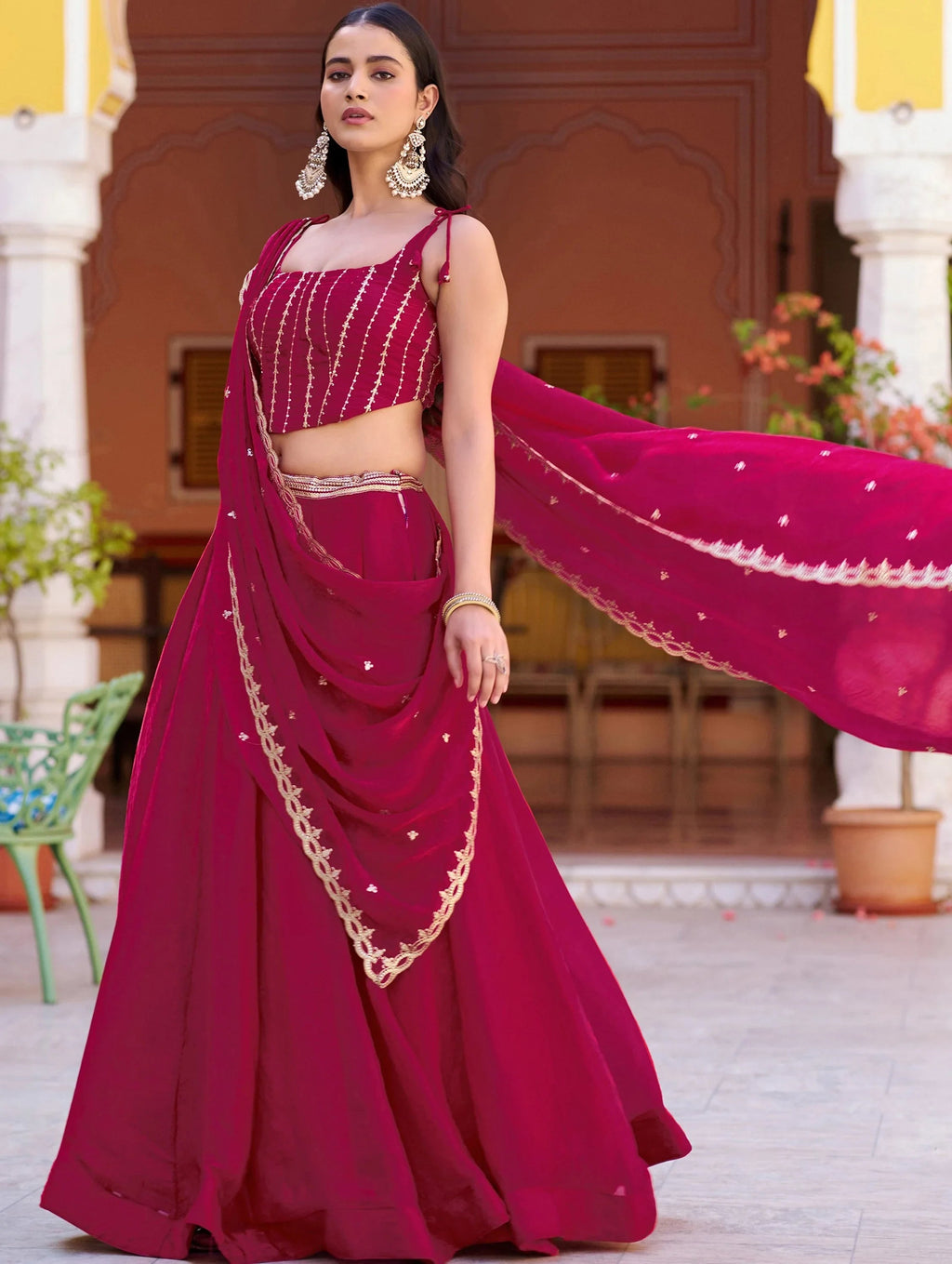 Pink Elegant Thread Embroidered Silk Festival Wear Lehenga Choli