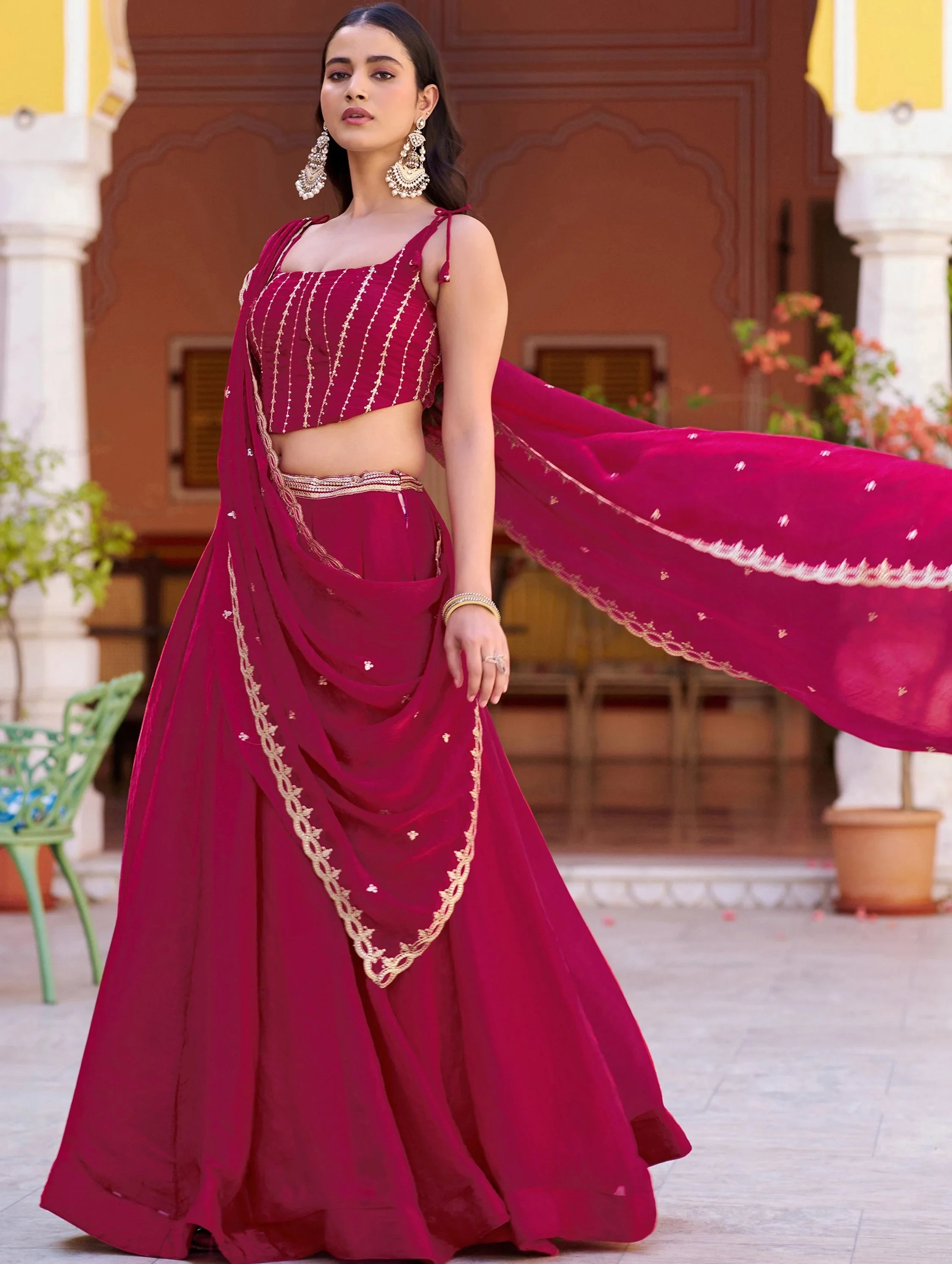 Pink Elegant Thread Embroidered Silk Festival Wear Lehenga Choli