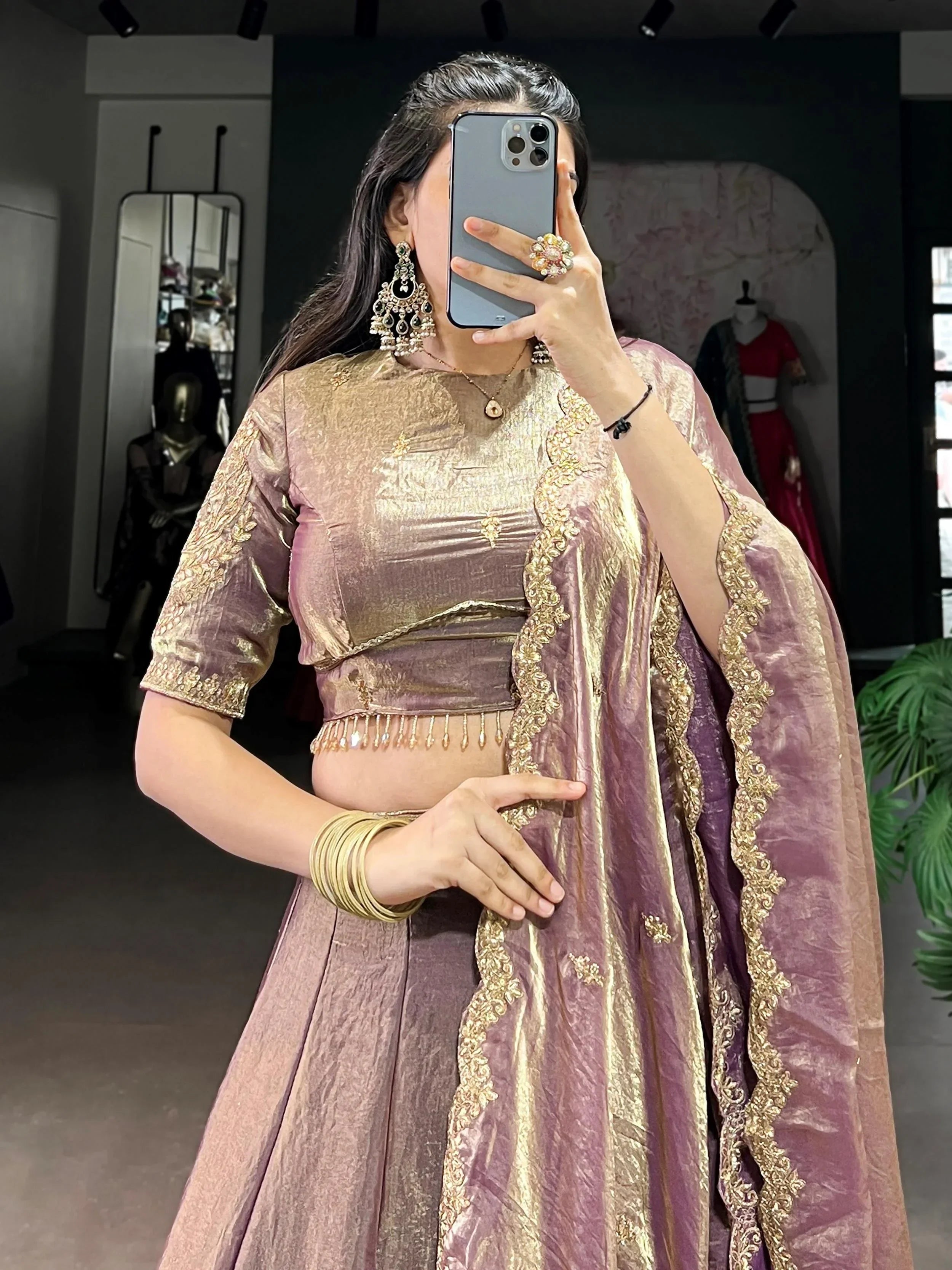 Lilac Stunning Organza Sequins Traditional Lehenga Choli With Dupatta