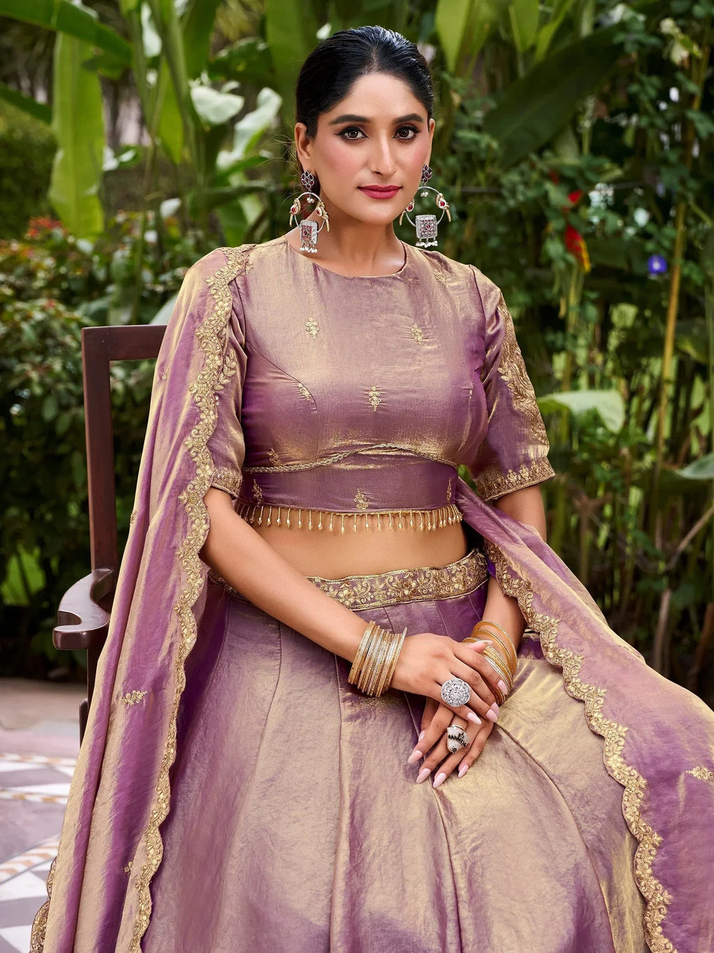 Lavender Stunning Organza Sequins Traditional Lehenga Choli With Dupatta
