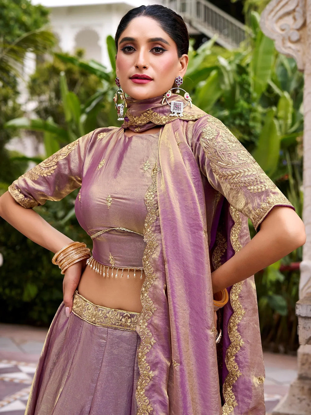 Lavender Stunning Organza Sequins Traditional Lehenga Choli With Dupatta