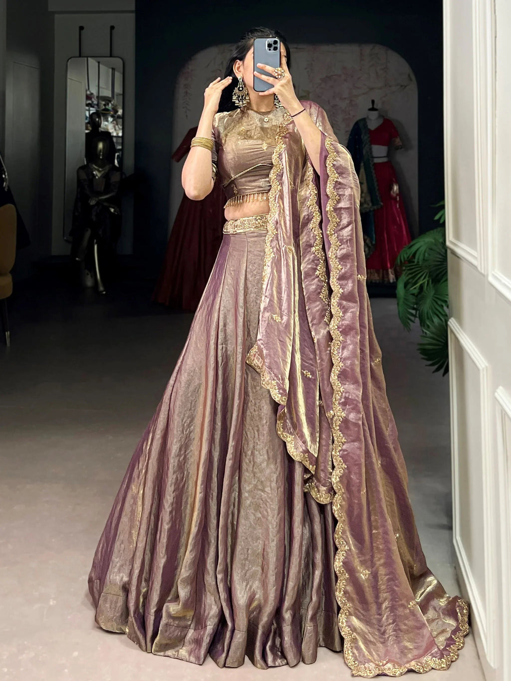 Lilac Stunning Organza Sequins Traditional Lehenga Choli With Dupatta