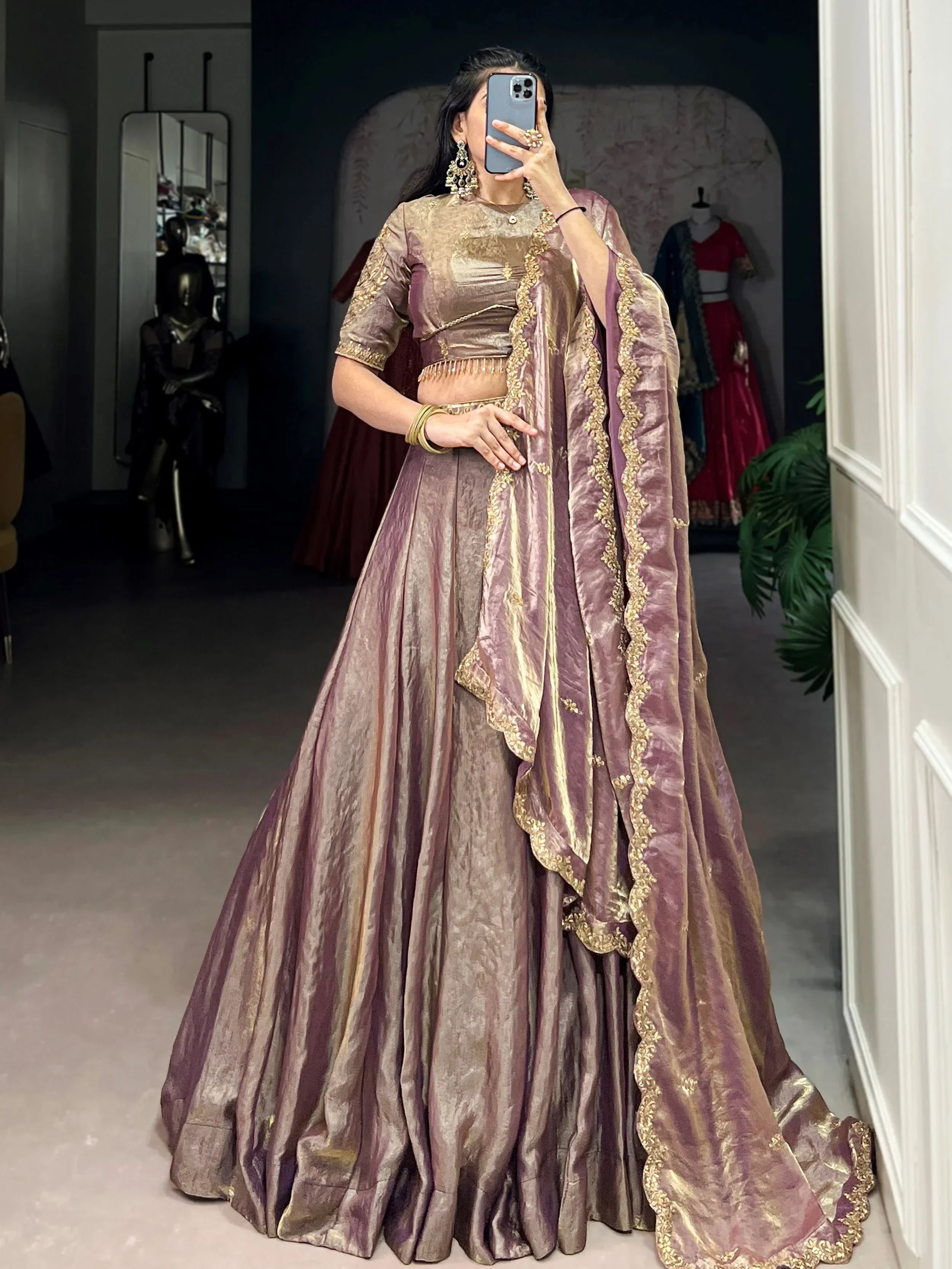 Lilac Stunning Organza Sequins Traditional Lehenga Choli With Dupatta