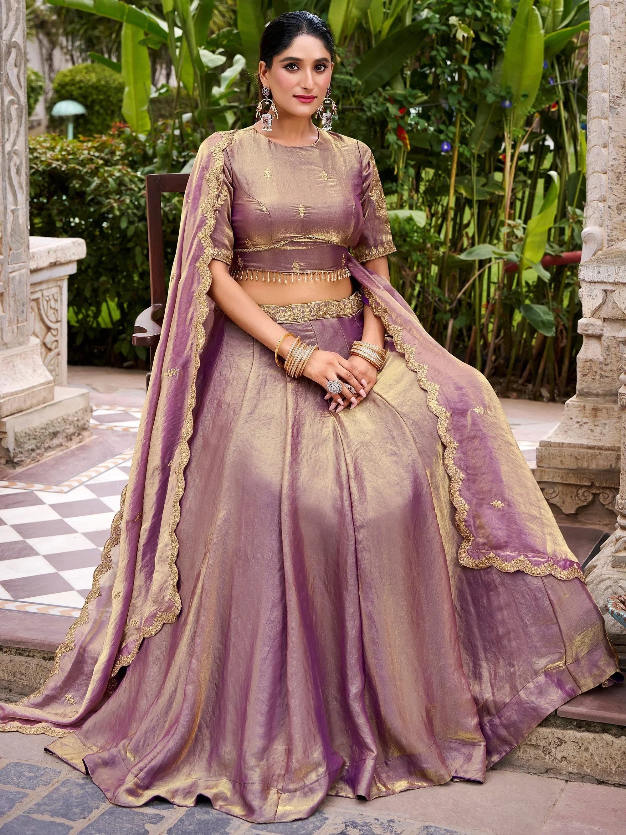 Lavender Stunning Organza Sequins Traditional Lehenga Choli With Dupatta
