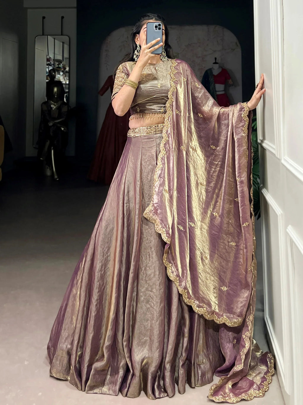 Lilac Stunning Organza Sequins Traditional Lehenga Choli With Dupatta