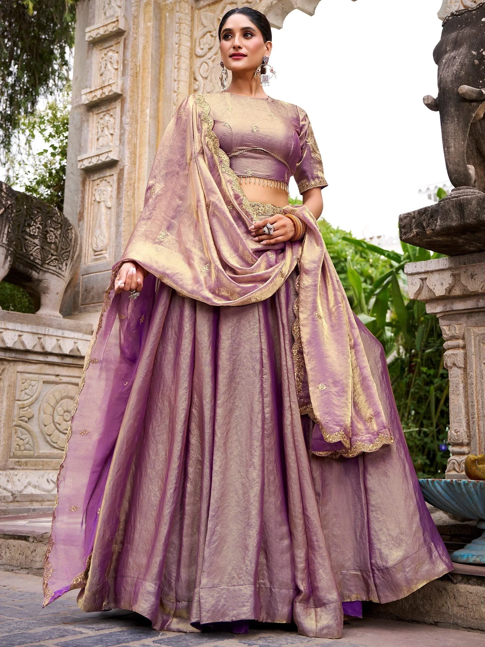 Lavender Stunning Organza Sequins Traditional Lehenga Choli With Dupatta