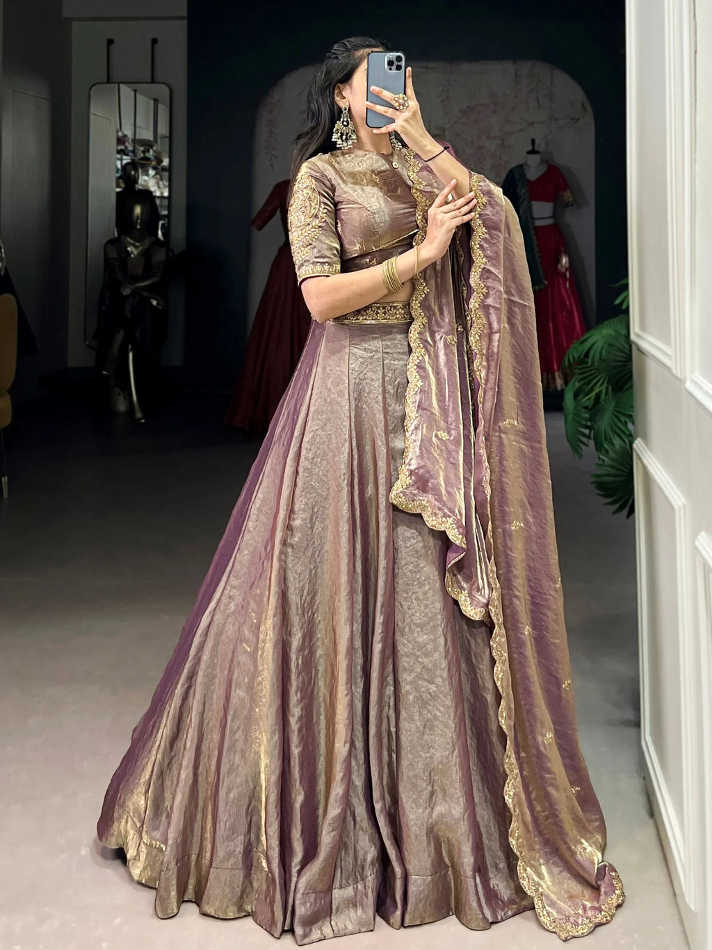 Lilac Stunning Organza Sequins Traditional Lehenga Choli With Dupatta